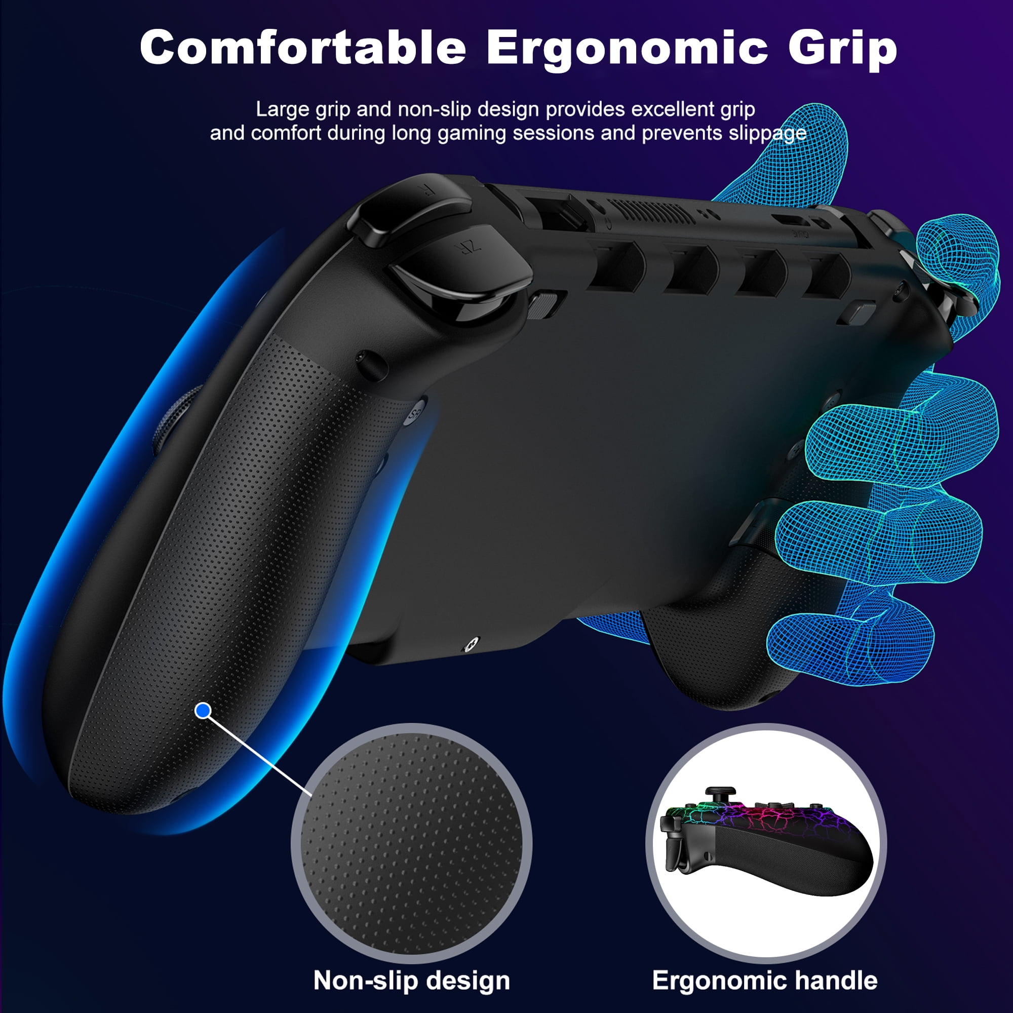 Beboncool Wireless Switch Controller Grip Set with Hall Effect Joysticks and RGB Lighting (Black, 2-Pack) a0g7z