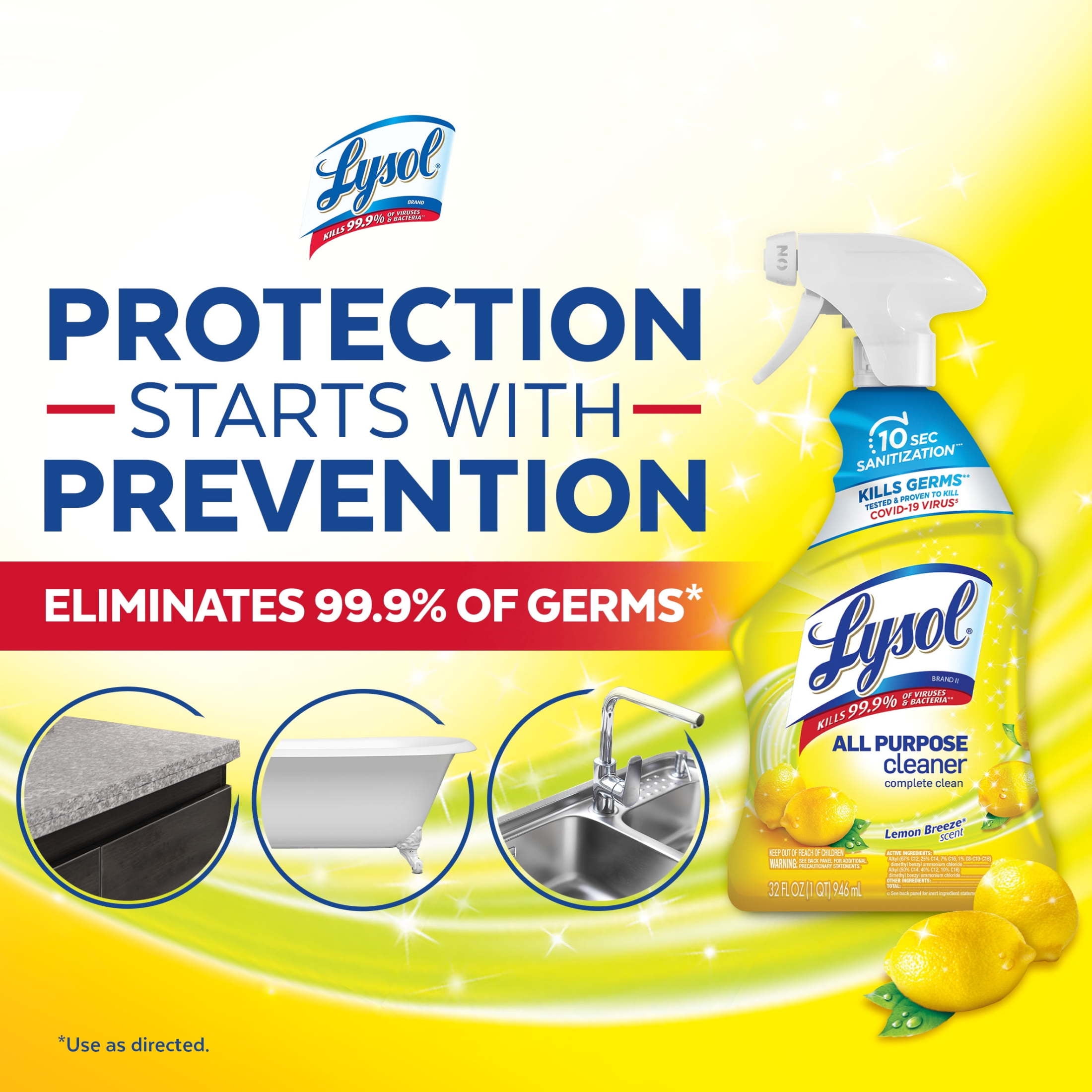 Lysol All-Purpose Cleaner Sanitizing and Disinfecting Spray Lemon Breeze Scent (12 Pack, 32 oz) kggph