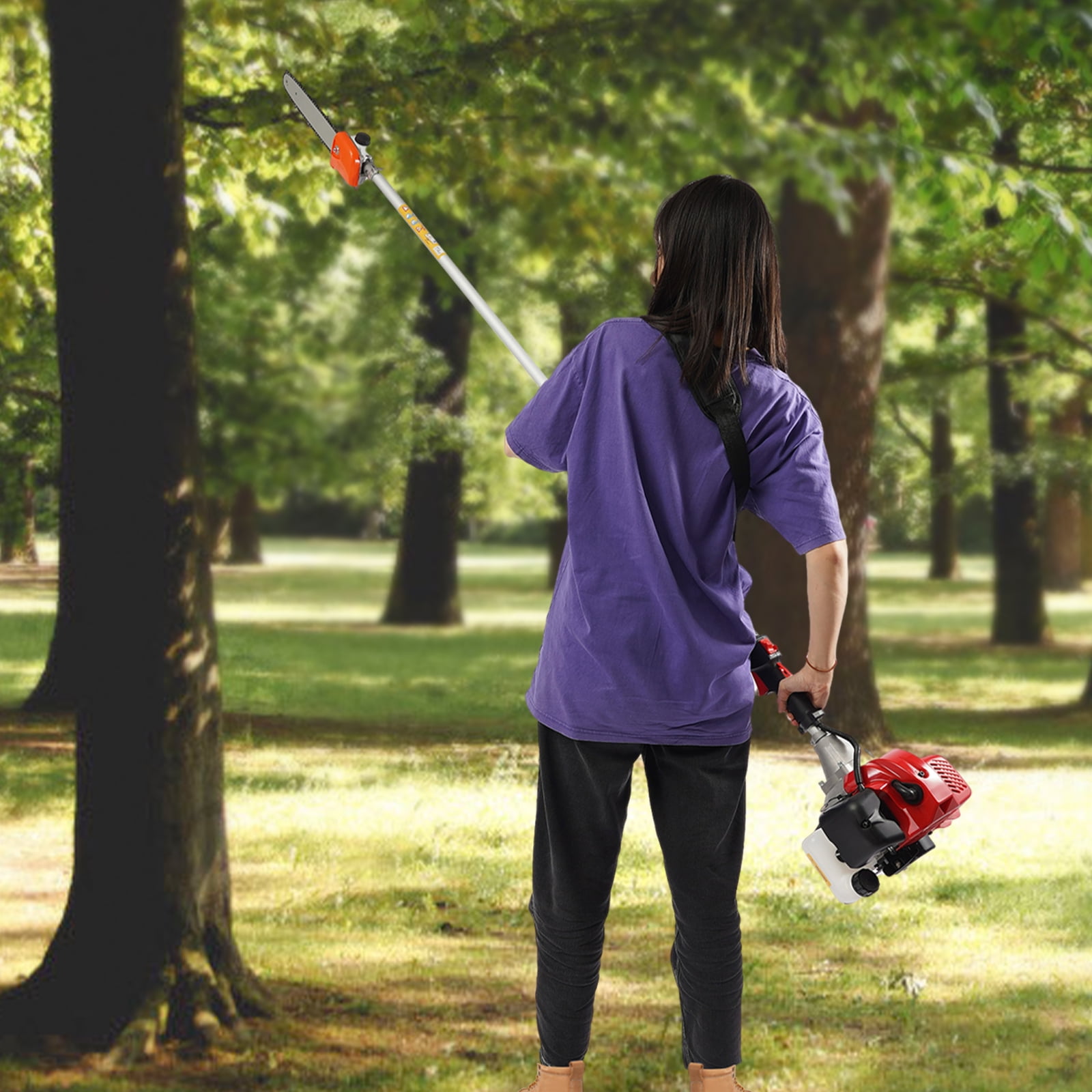 Generic Commercial Grade Pole Pruning Saw Gas Powered Telescopic Tree Trimmer (Red, 11.5 ft) n9aek