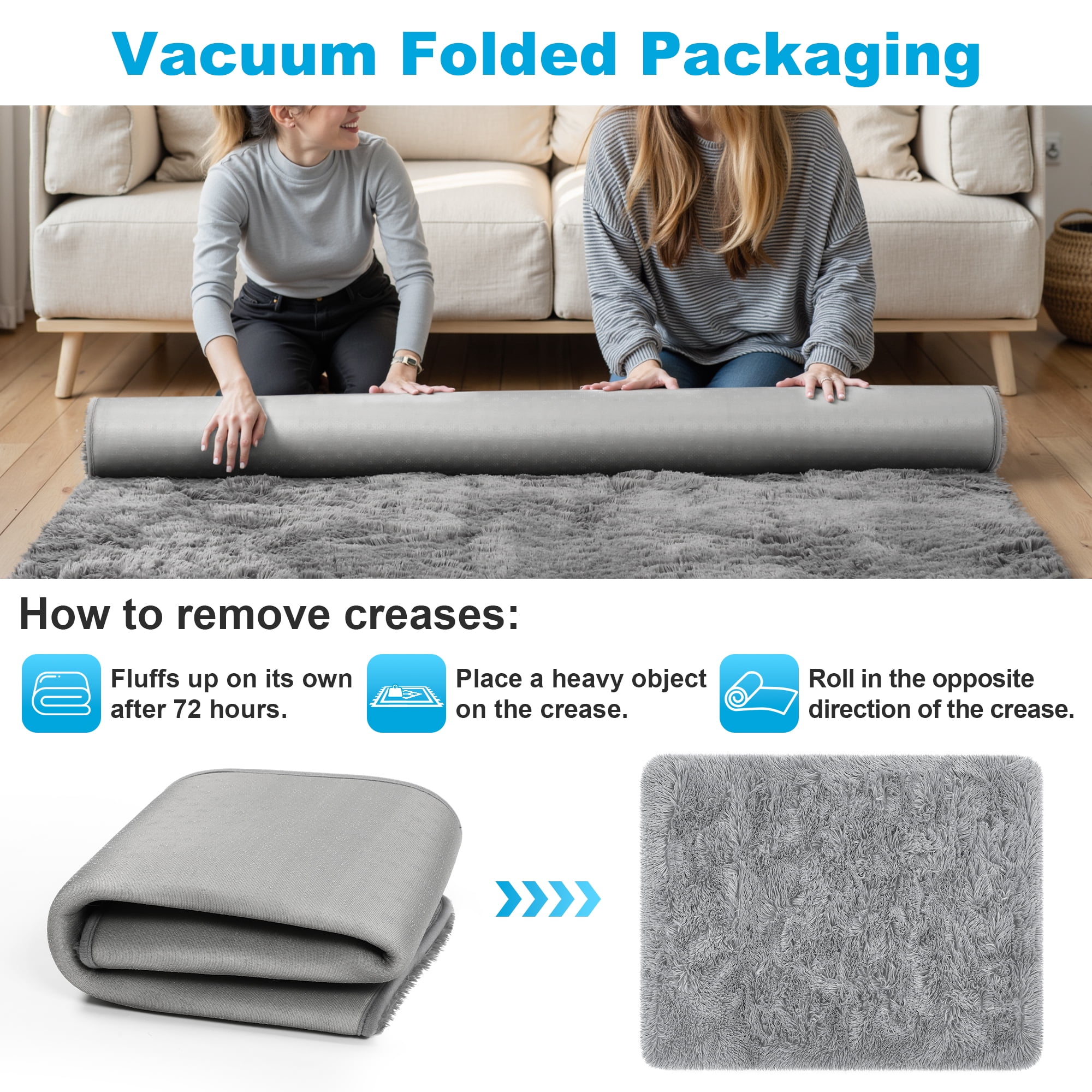 Nefoso Shag Area Rug, Soft Fluffy Carpet for Living Room and Bedroom Decor (Light Gray, 8 ft x 10 ft) adm59