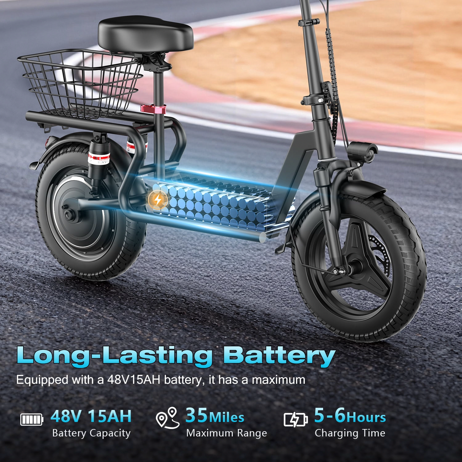 ASKGO 1200W Electric Scooter with Seat, 25MPH Top Speed, 35-Mile Range, 14-inch Puncture-Resistant Tires, Dual Disc Brakes (Black, 365 lbs Capacity) tyed7
