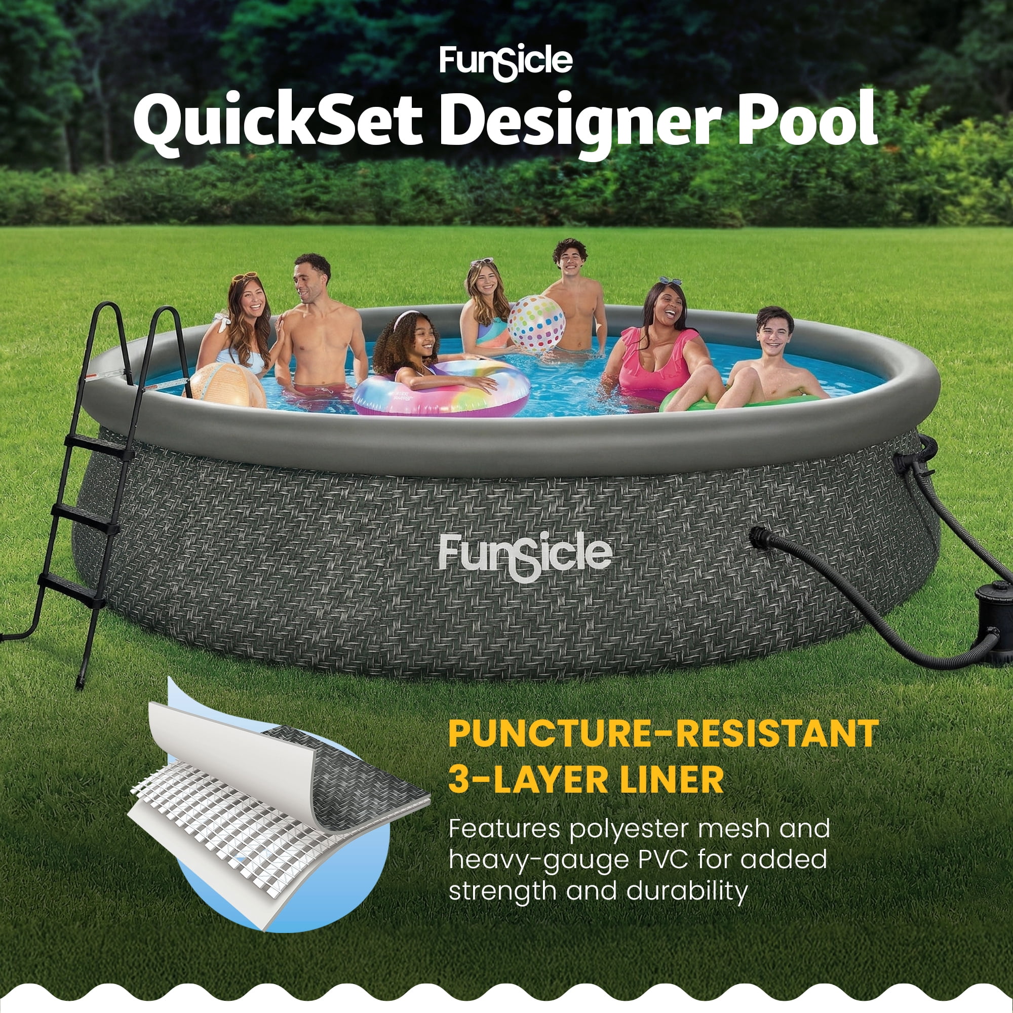 Funsicle Quickset Above Ground Swimming Pool Set with Filter Pump and Ladder (Dark Herringbone, 14 ft x 36 in) ytuw0