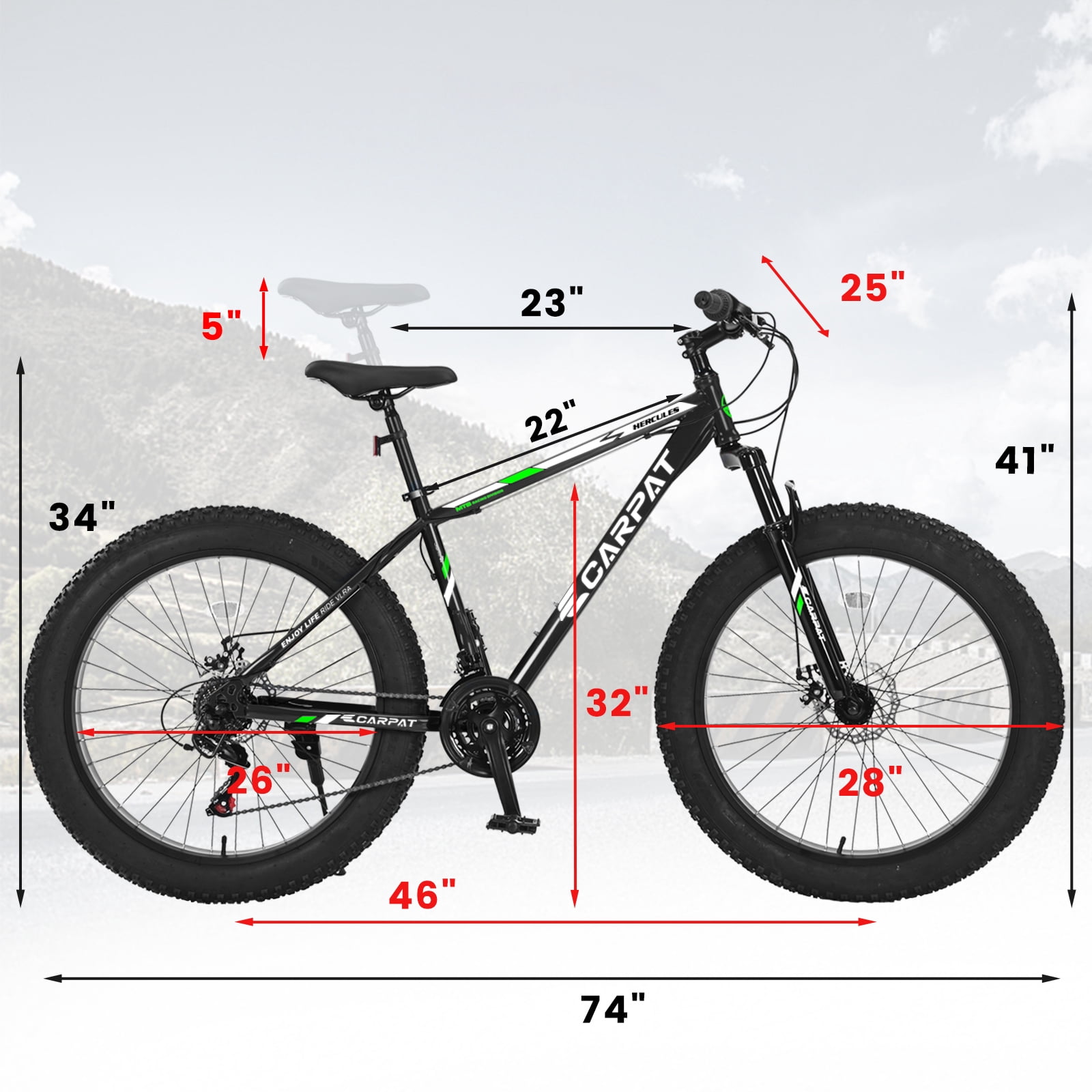 Track 7 26-Inch Fat Tire Mountain Bike, High-Carbon Steel Frame, 21-Speed Shimano Drivetrain, Dual Disc Brakes (Black, 26 in) n7qmk