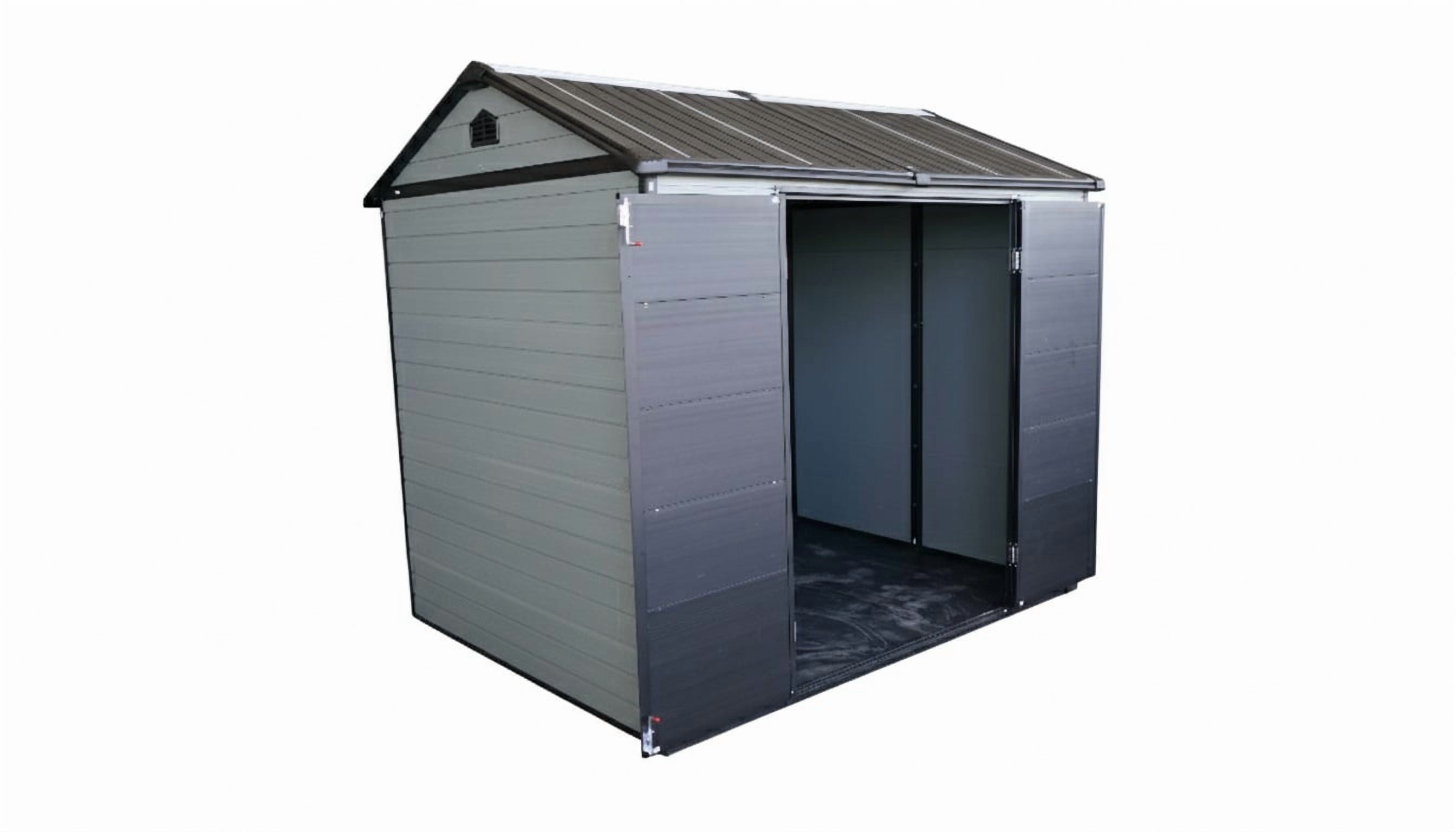 DELICOZE Outdoor Resin Garden Tool Shed with Floor, 2 Windows, and Lockable Door (8 ft x 6 ft) kfcda