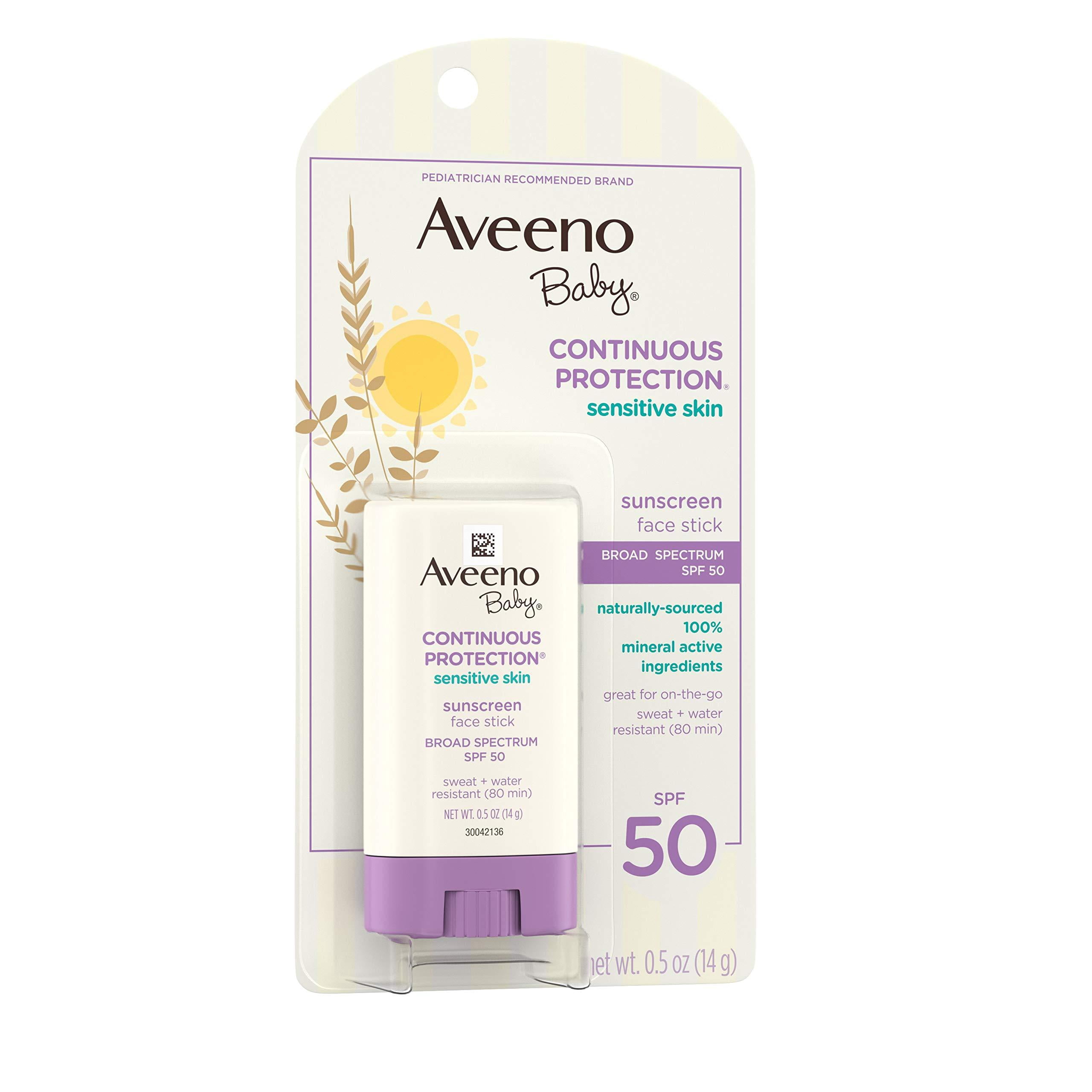 Aveeno Baby Continuous Protection Sensitive Skin Mineral Sunscreen Stick SPF 50 (0.5 oz, Pack of 2) 8u89n