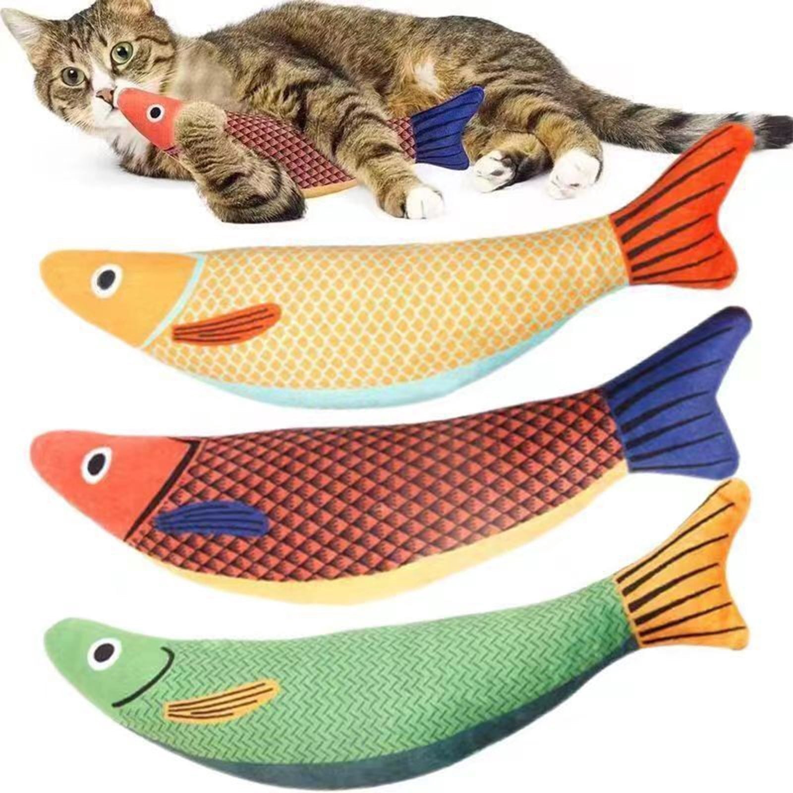 Leodye Catnip Fish Toys, Interactive Soft Plush Chew Toys with Rattle Sound for Indoor Cats (Yellow, 3-Pack) 2i2gt