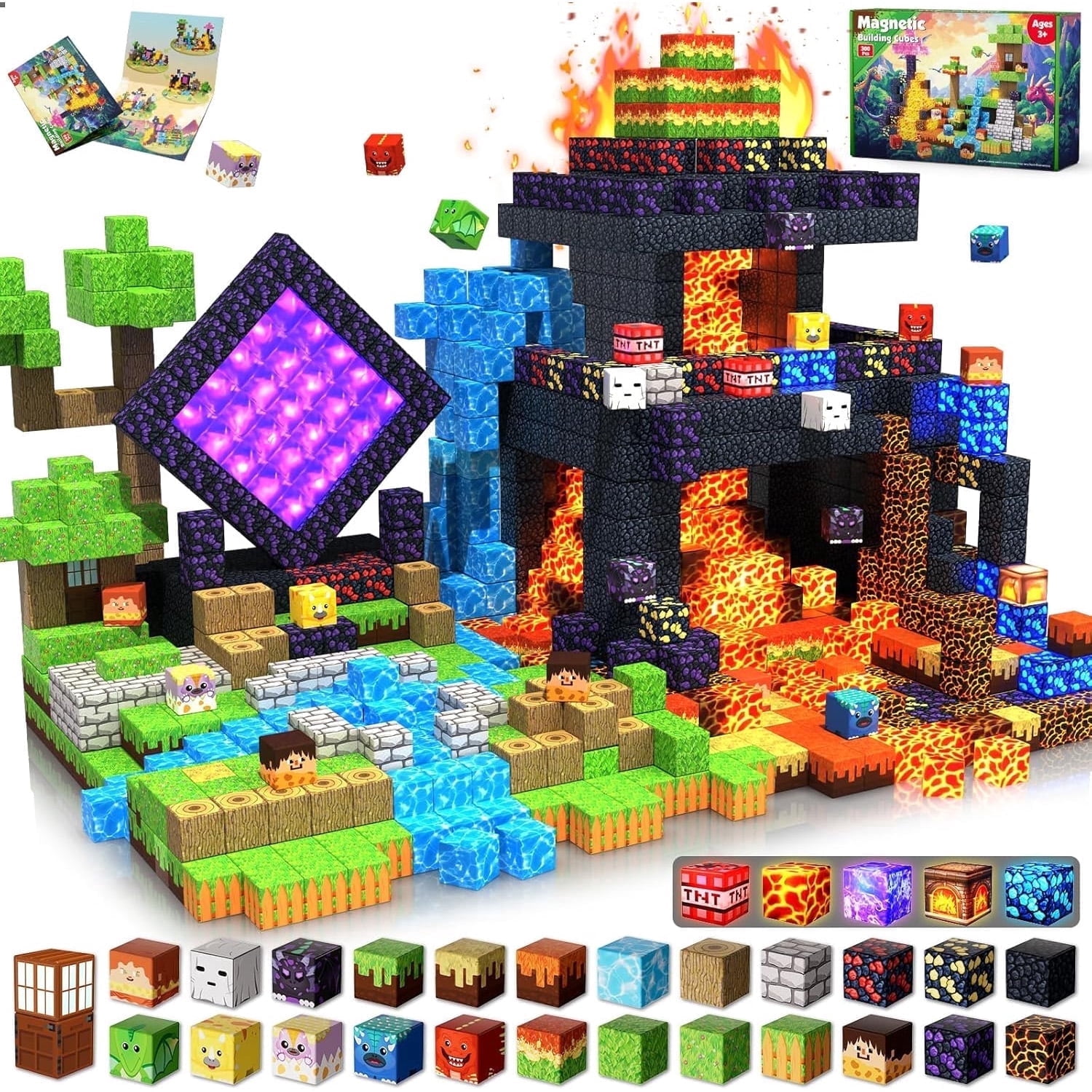 Annexfun Magnetic Building Blocks Set (Dinosaur Volcano Forest Castle, 300 Pieces) dmytu