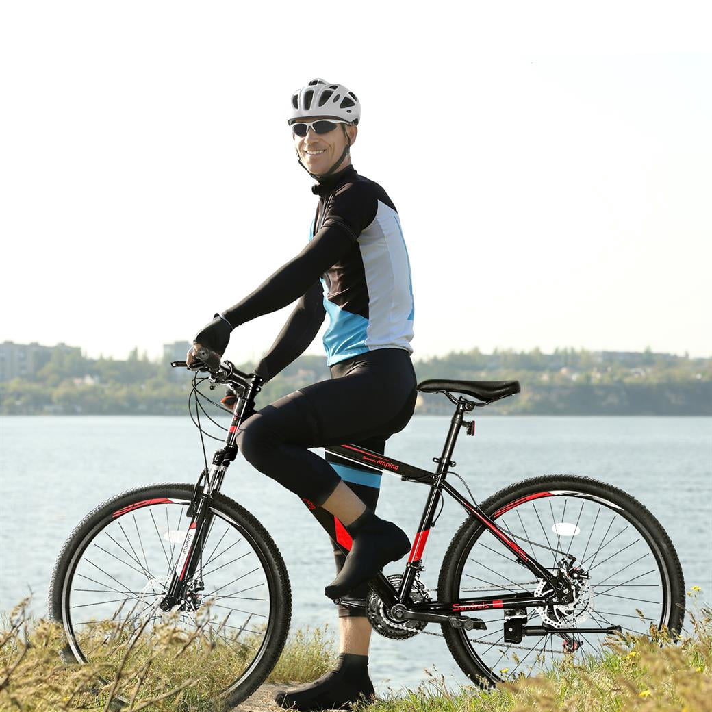 EDOEMSE Mountain Bike 21-Speed Trail Bicycle with Dual Disc Brakes (Red/Black, 26 in) zn9sl