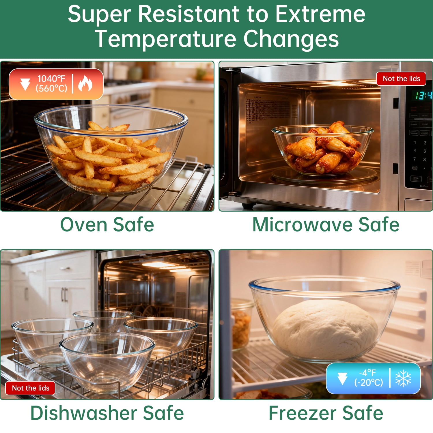 WEPSEN Glass Mixing Bowls Set with Airtight Lids, Nesting Prep Bowls for Kitchen Baking and Food Storage (Clear, 4-Pack) wxw8t