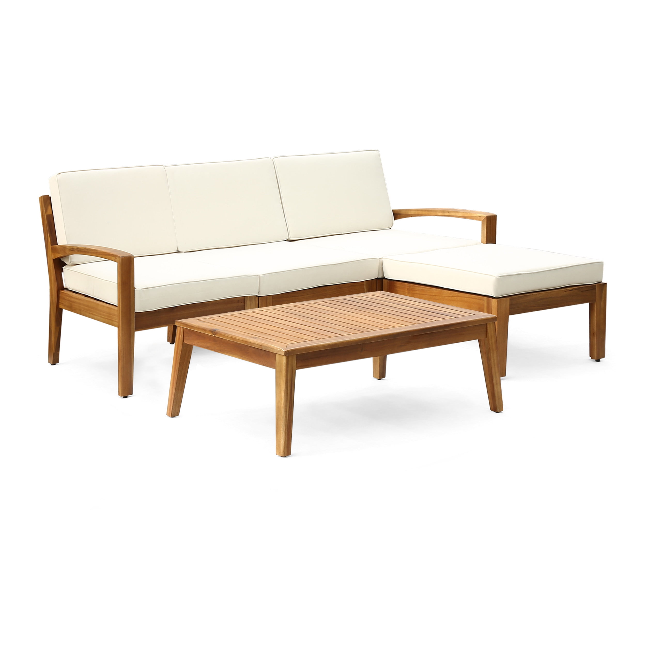 GARITIN L-Shape Sectional Sofa Set, 3-Piece Outdoor Acacia Wood Patio Furniture (Brown and Beige, 3-Seater) biqr8