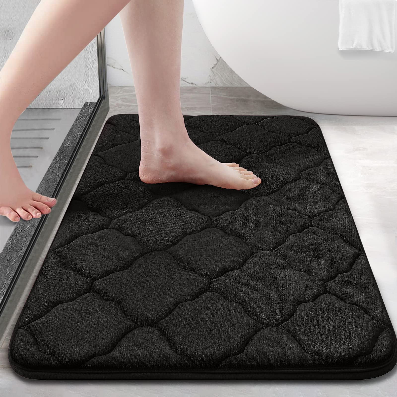Buganda Memory Foam Bathroom Rug, Ultra Soft Absorbent Non-Slip Bath Mat for Floor (Black, 24 in x 16 in) t3k7q