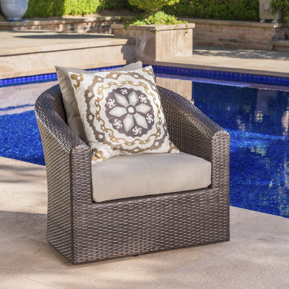 Generic Outdoor Swivel Wicker Chair with Aluminum Frame (Brown, 1-Pack) cpjz3