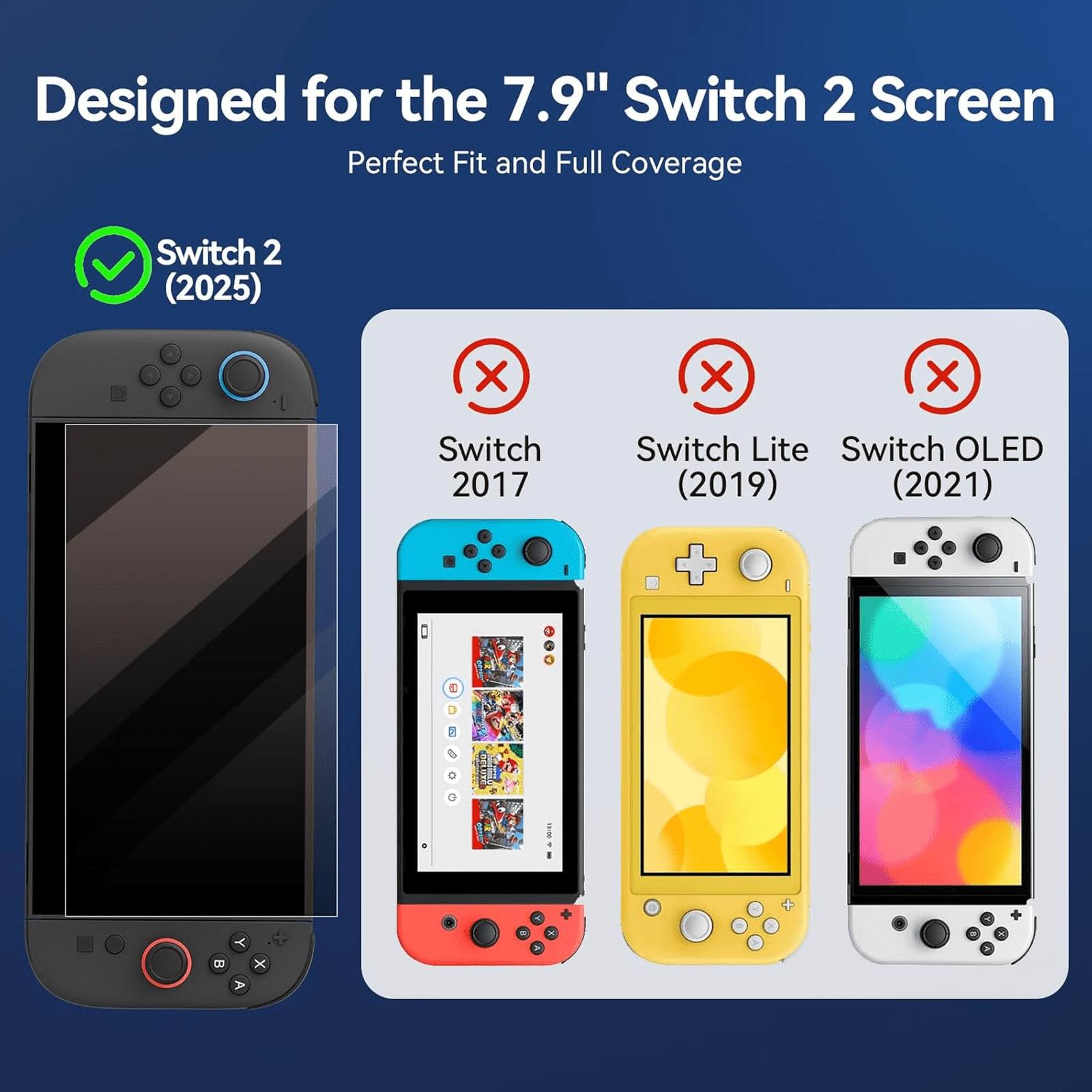 GeekShare Tempered Glass Screen Protector for Switch 2, Scratch-Resistant HD Clarity (Clear, 2 Pack) x2t4r