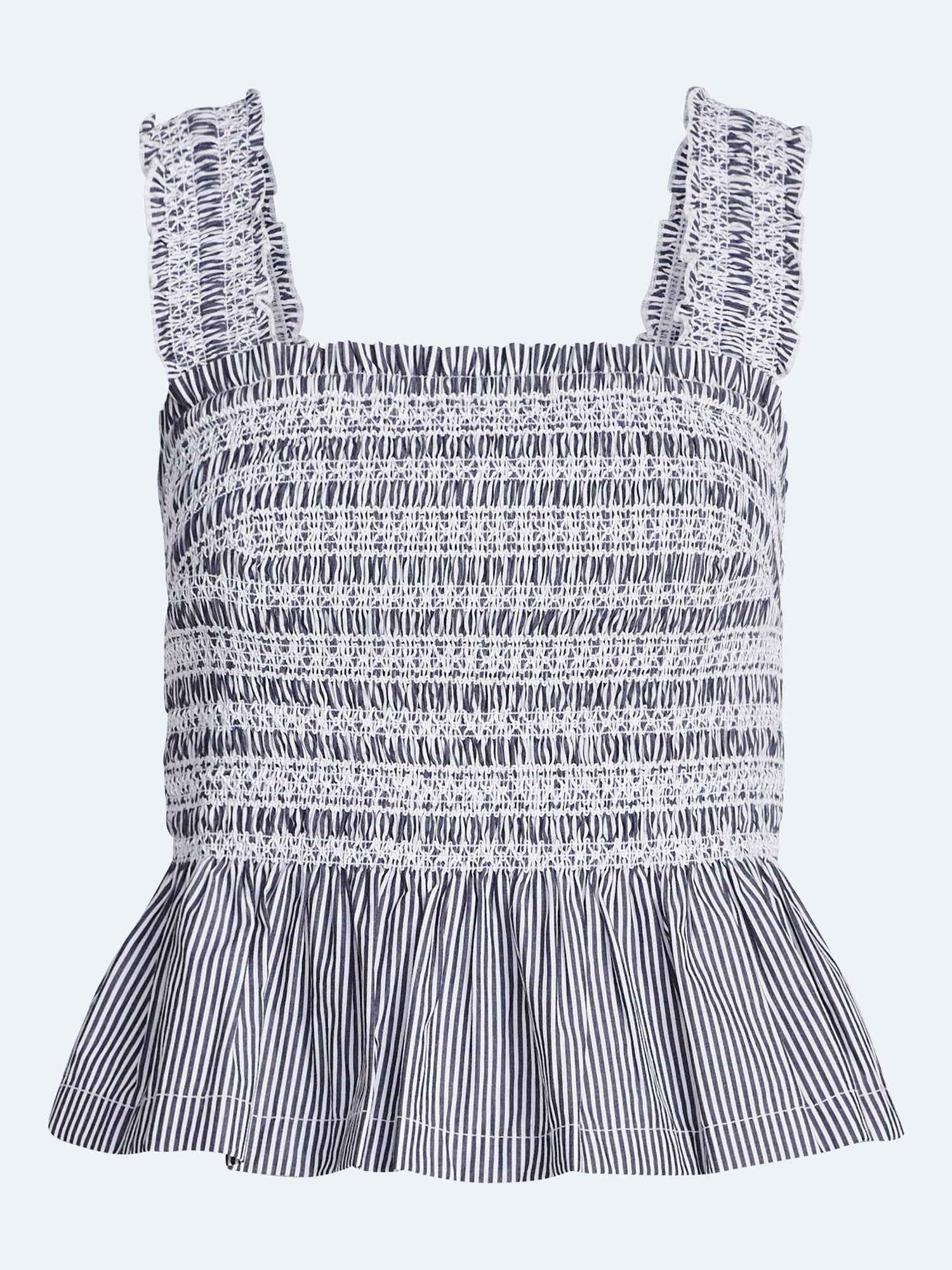 Free Assembly Women's Smocked Cotton Tank Top with Peplum Hem (Striped, XS-4X) vv5k1