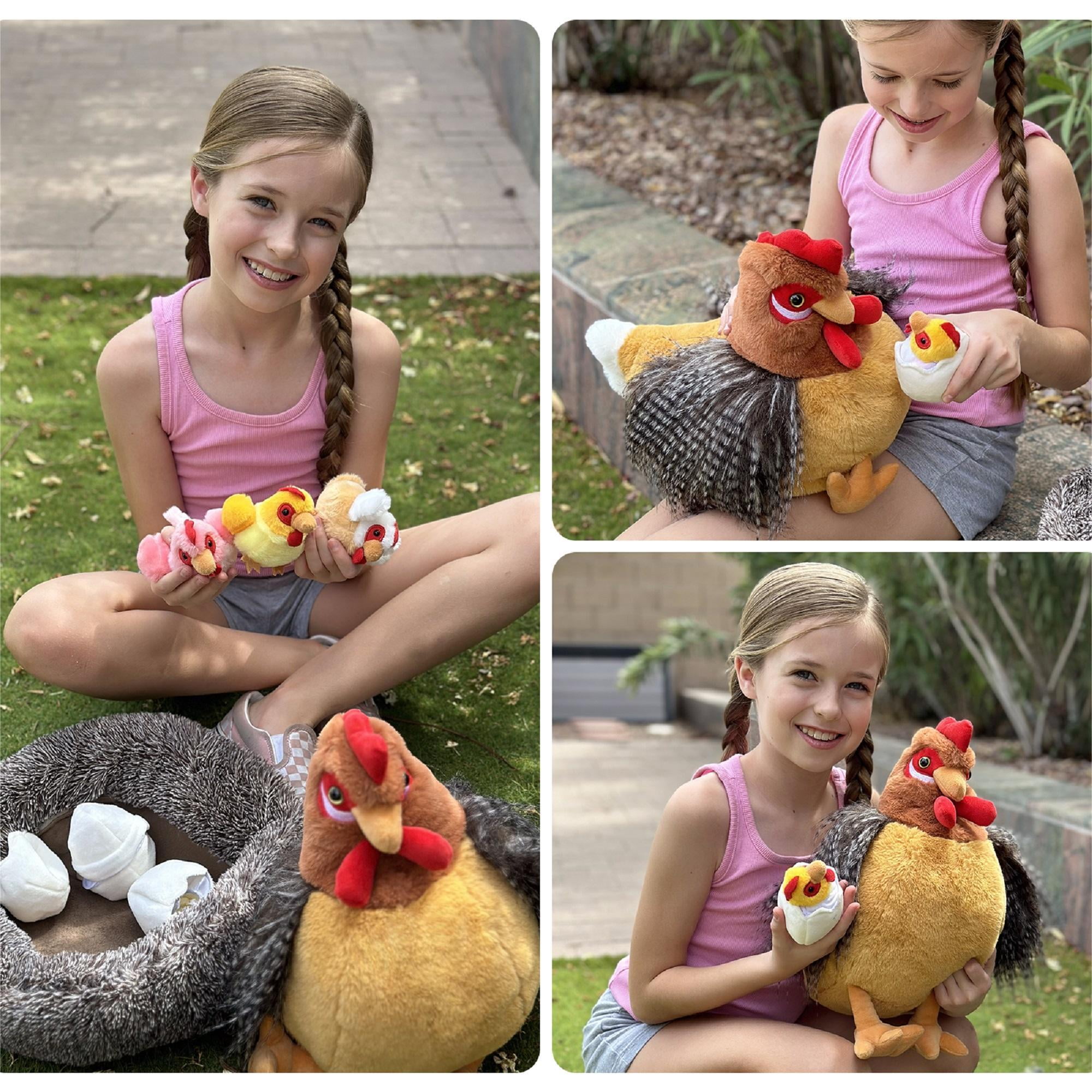MaoGoLan Chicken Stuffed Animal Set with Plush Chicks and Nest (Brown, 8-Piece Set) l0k0p
