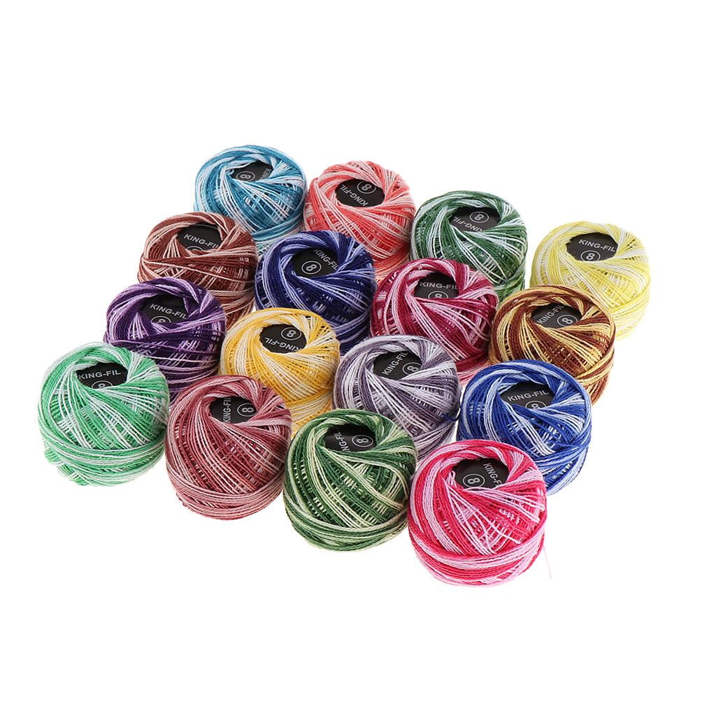 DYNWAVE Crochet Thread Set (Assorted Colors, 16 Pack) Size 8 Embroidery Floss for Needlepoint and Cross Stitch 74lz7