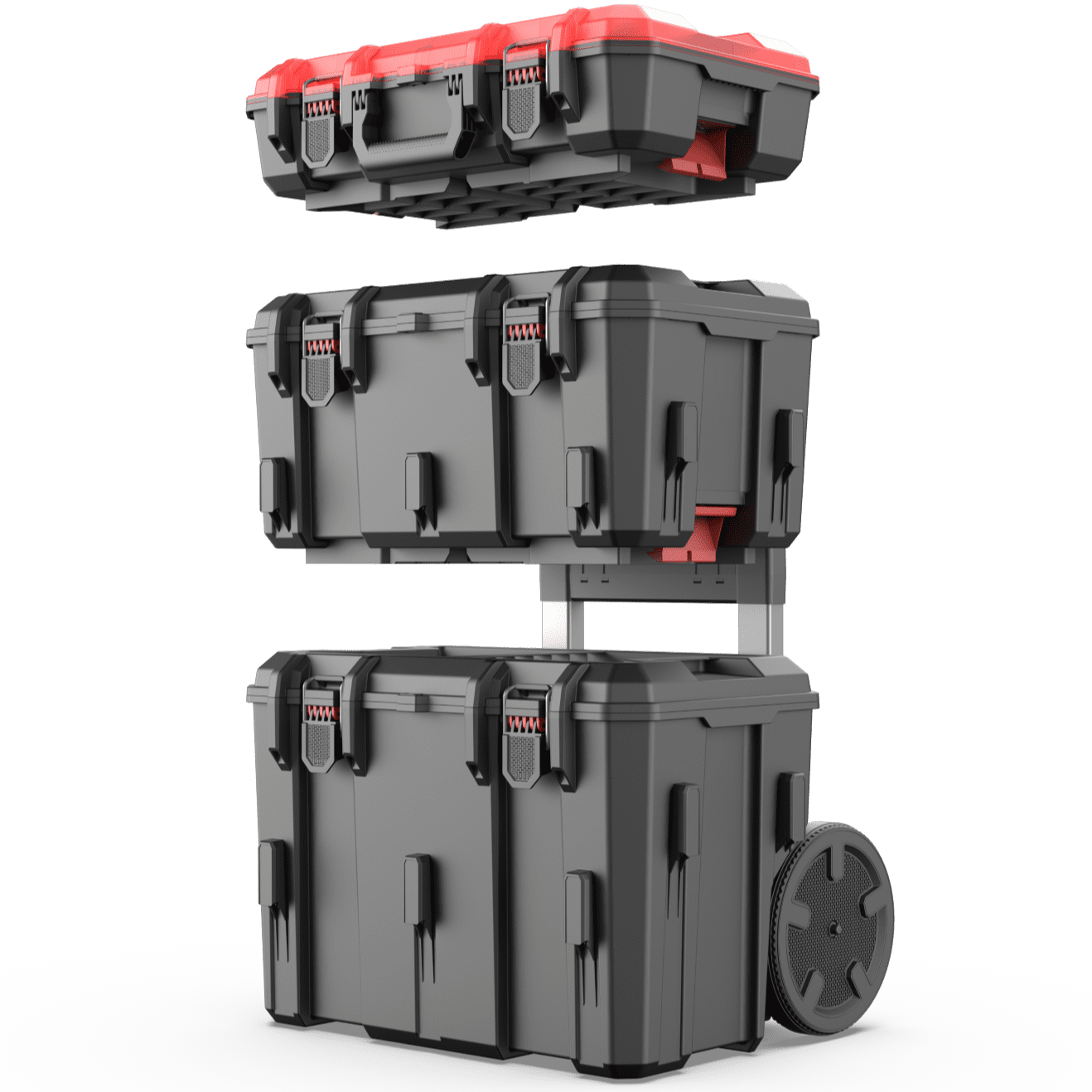 Hyper Tough Hyper Stack Heavy Duty 3 Piece Modular Rolling Toolbox System (Black, 3-Piece Set) 743ex