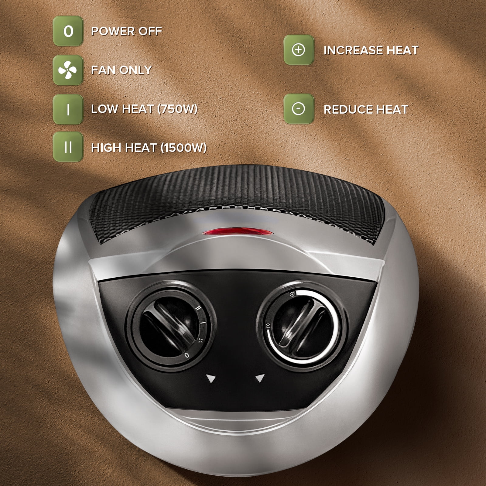 Electactic Ceramic Space Heater, Portable Electric Fan with Adjustable Thermostat and Overheat Protection (Silver, 9.45 in x 7.28 in x 5.31 in) m97y2