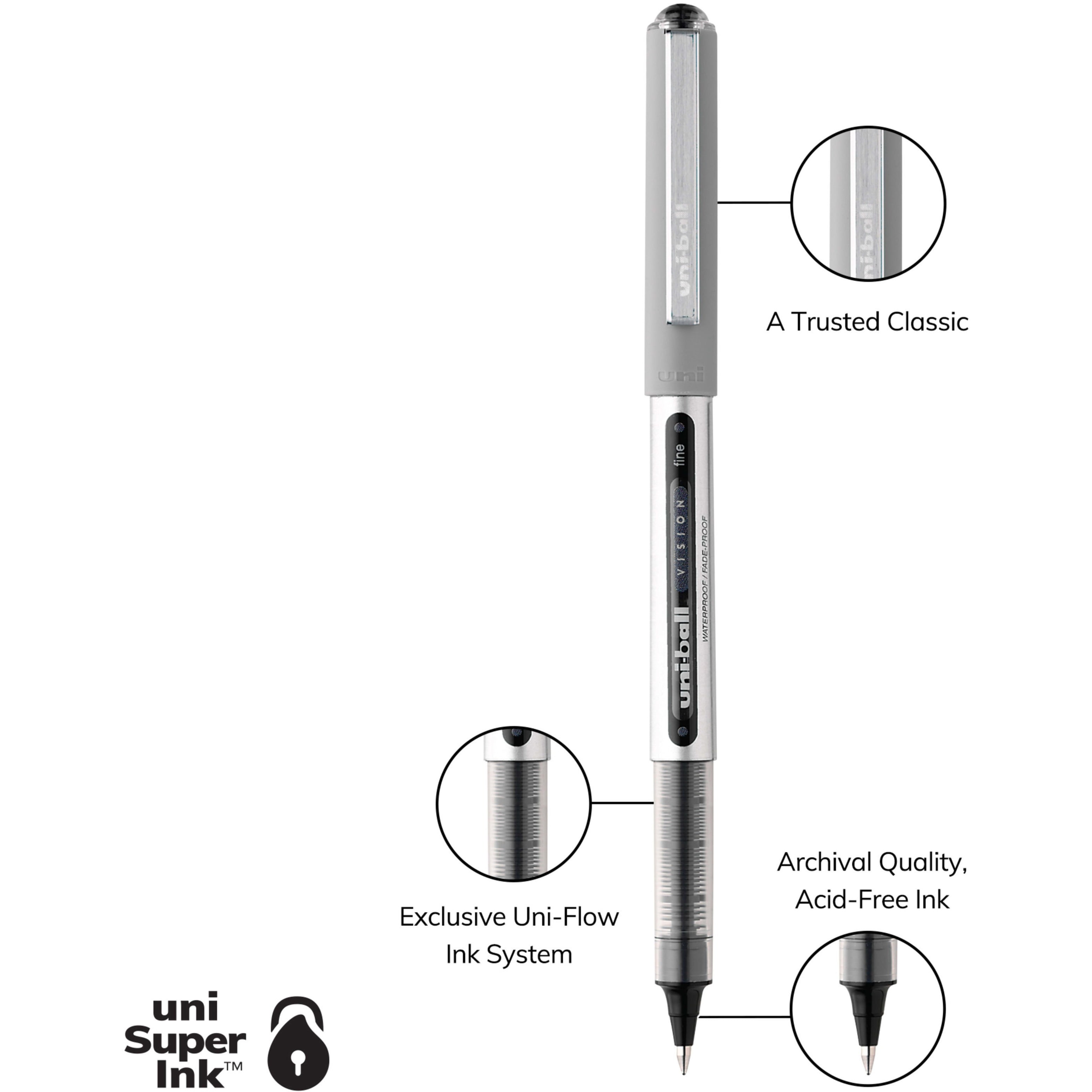 uniball Vision Rollerball Pen Fine Point Archival Quality Ink (Black, 8 Pack) 3ct9t