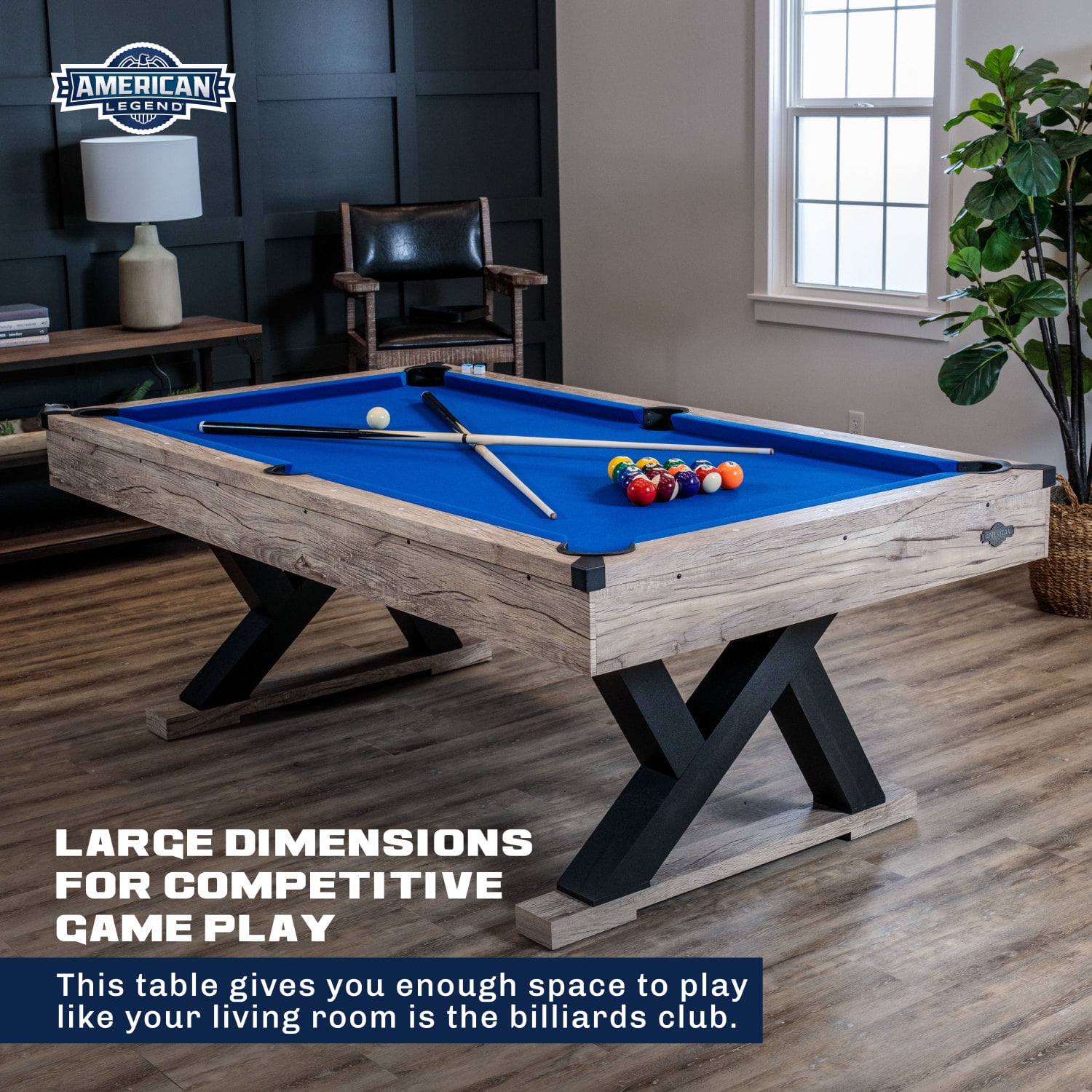 American Legend Kirkwood 84 in Billiard Table with Rustic Blond Finish and Royal Blue Cloth (84 in) kfsxd