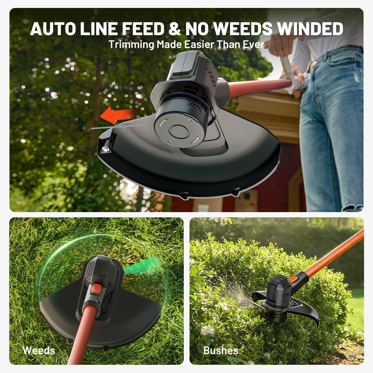 Litheli 20V Cordless String Trimmer and Wheeled Edger, High-Performance Grass Trimmer with 2.0Ah Battery (12 in) wegei