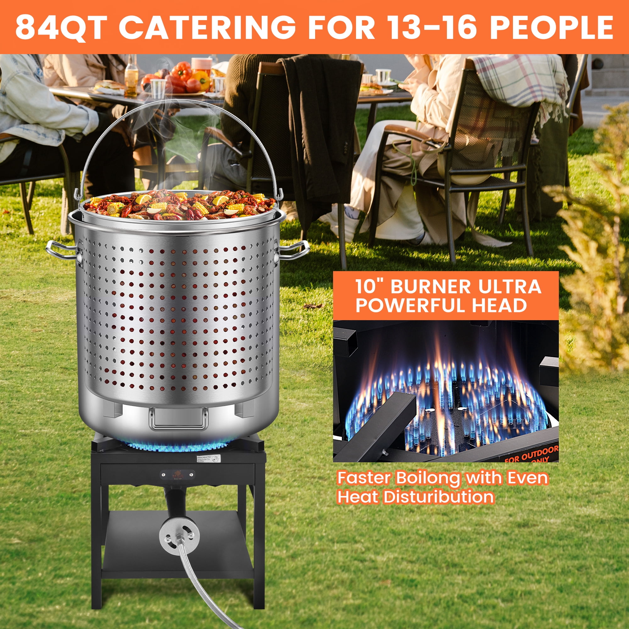 ARC USA 84QT Stainless Steel Seafood Boiling Kit with 200,000BTU Propane Burner and Strainer (Silver, 84QT) td0mz