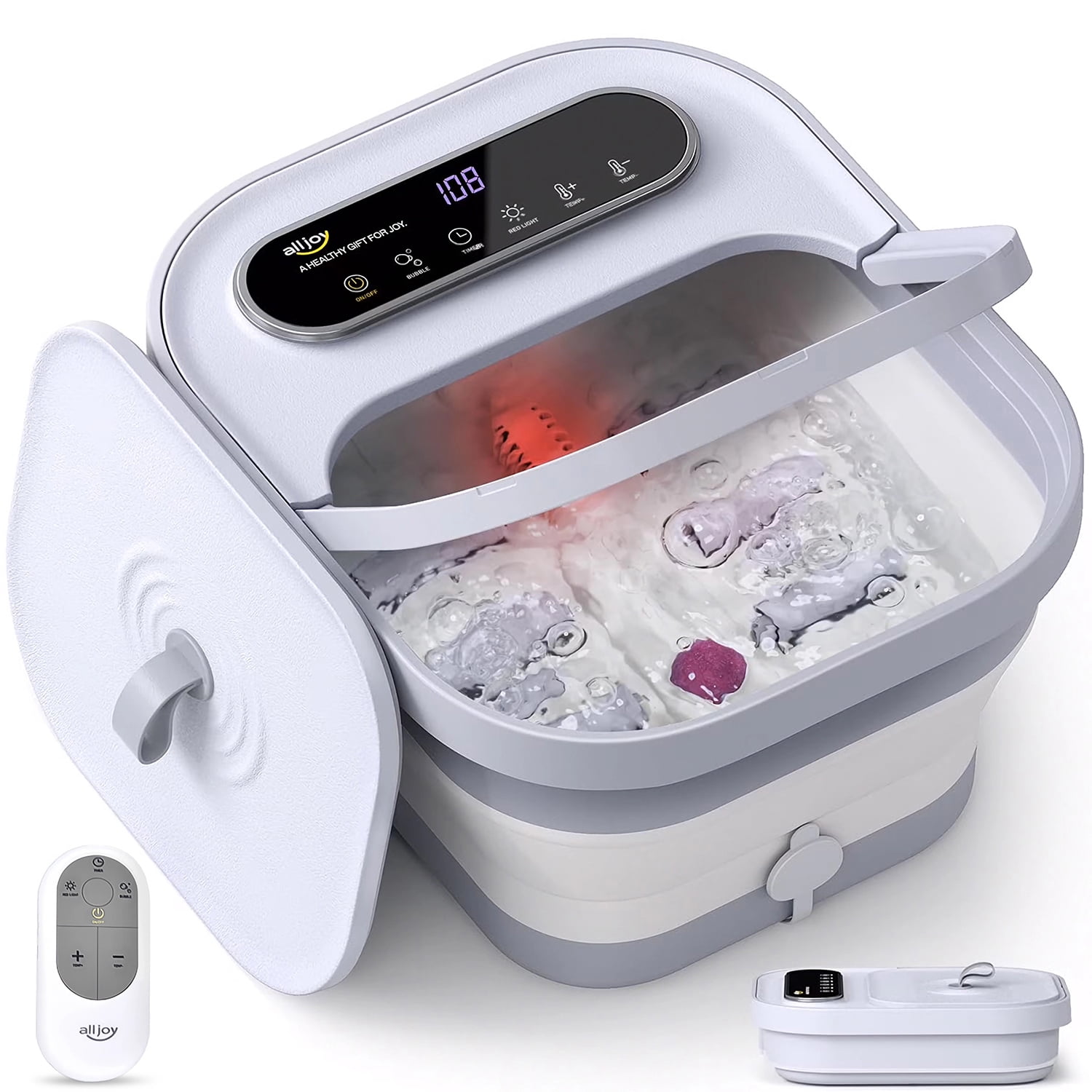 ALLJOY Collapsible Foot Spa Massager with Heat and Bubble Function (6 Massage Rollers, 4.1 in Foldable) 9ybte