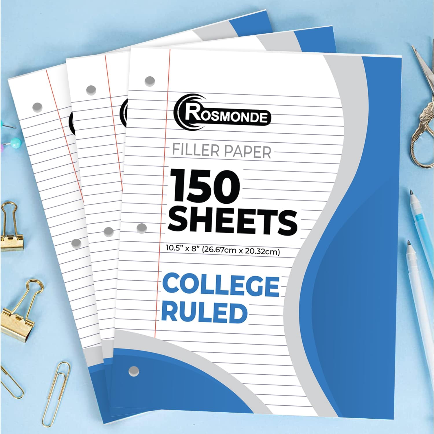 Rosmonde College Ruled Loose Leaf Filler Paper (White, 450 Sheets, 8 in x 10.5 in) idyce