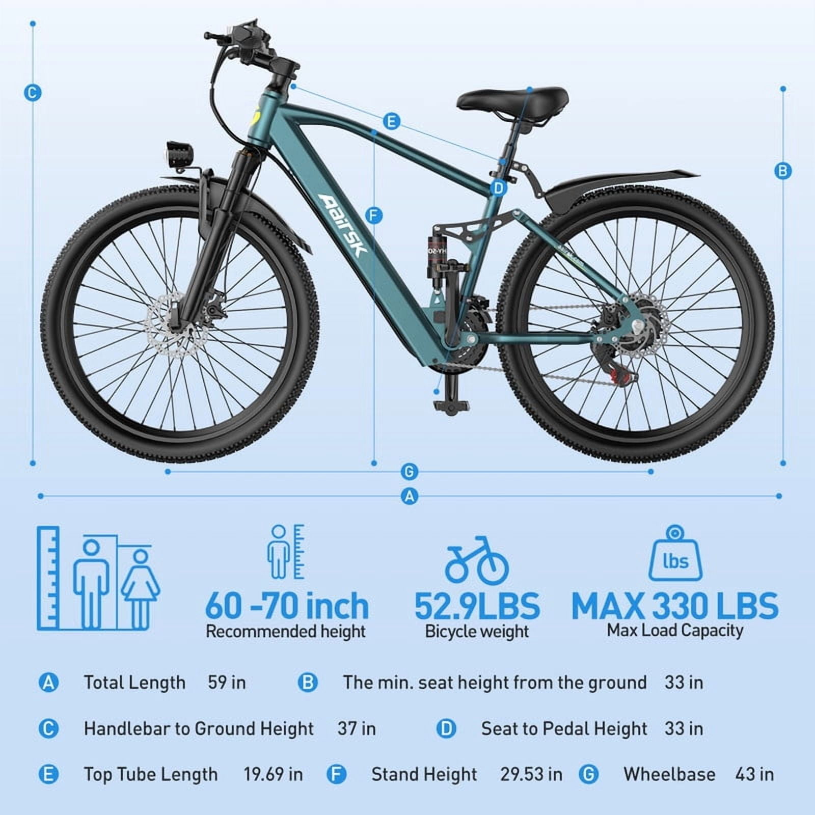 Dcmisas GT900 Electric Bike 400W Motor 21-Speed Shimano with NFC (Blue, 24 in) w4ata