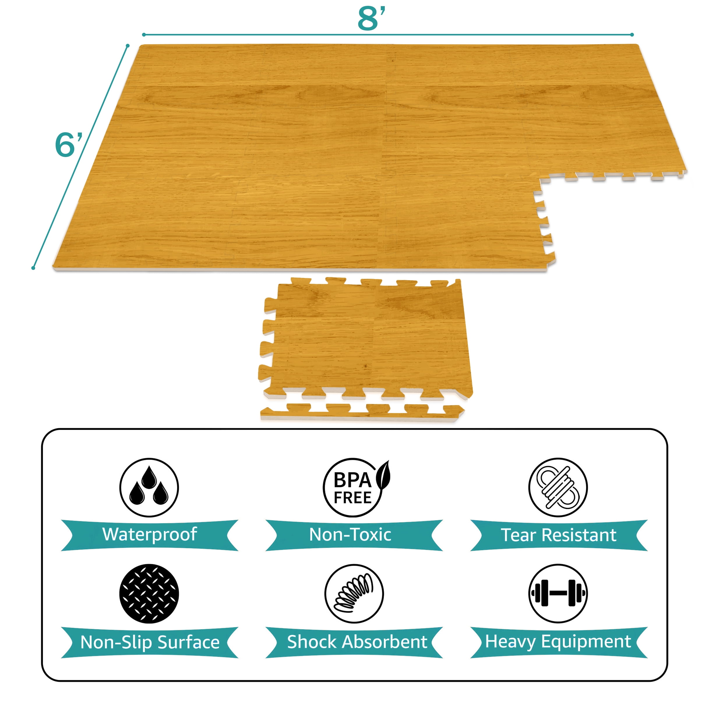 Sorbus Wood Grain Foam Floor Tiles, Interlocking Puzzle Mats for Home Gym and Playroom (Light Grain, 12 Pieces, 48 Sq Ft) rcd07