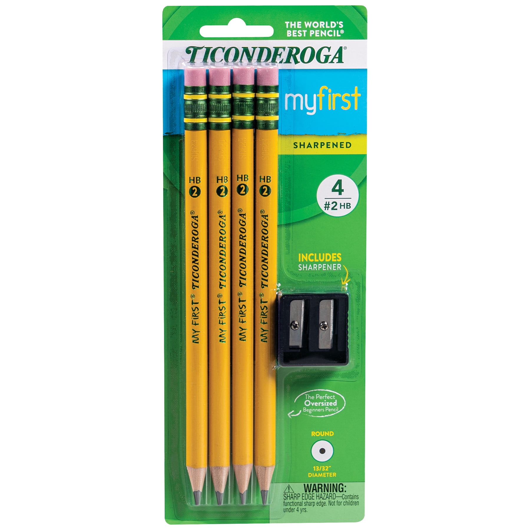 Ticonderoga My First Pencils, Ergonomic Jumbo #2 HB Graphite, Pre-sharpened with Sharpener (Yellow, 4 Count) 86q0j