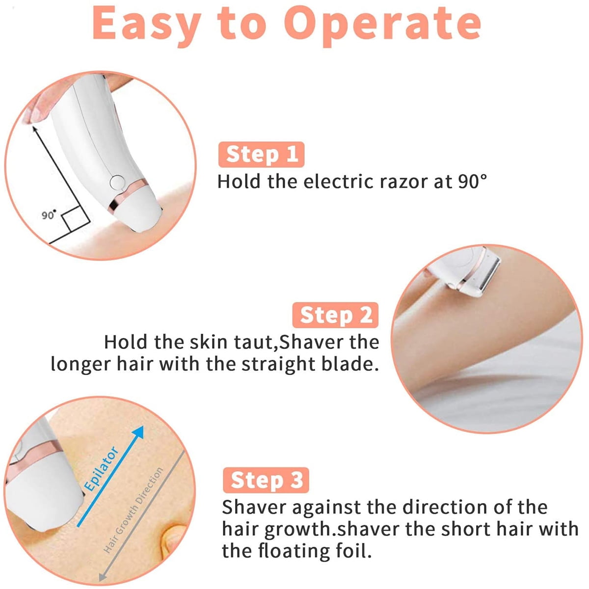 Cshidworld 3-in-1 Electric Razor for Women, Painless Waterproof Hair Remover with LED Display (White, 1 Count) osval
