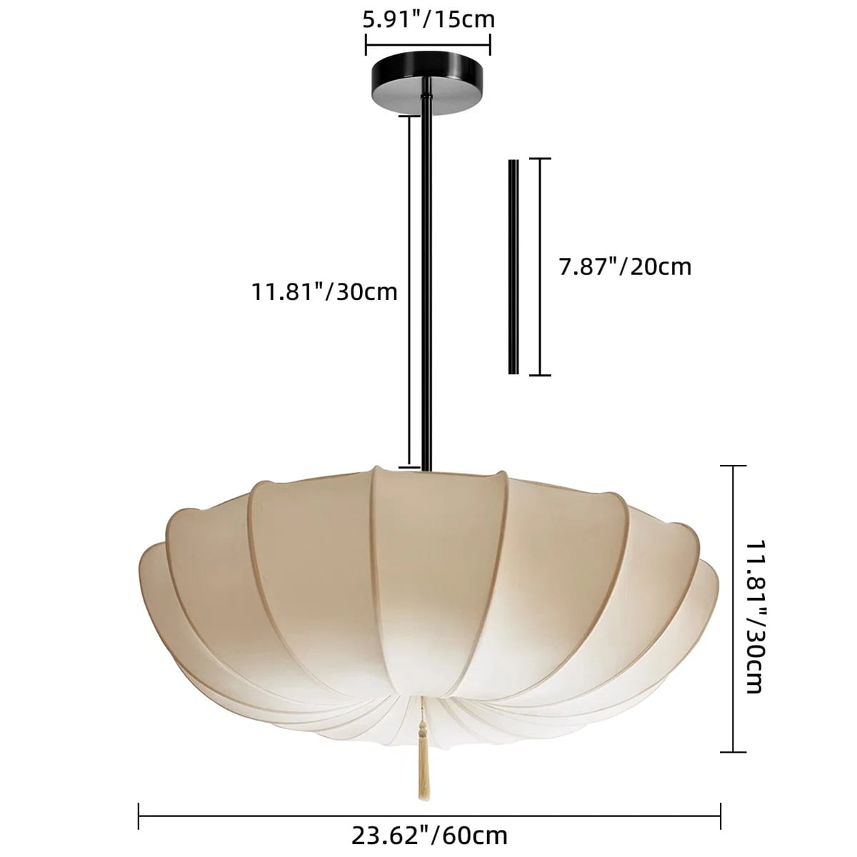 Viaurbe Japanese Minimalist Fabric Shade Chandelier with Iron Frame (Round, 18 in) 4kf1h