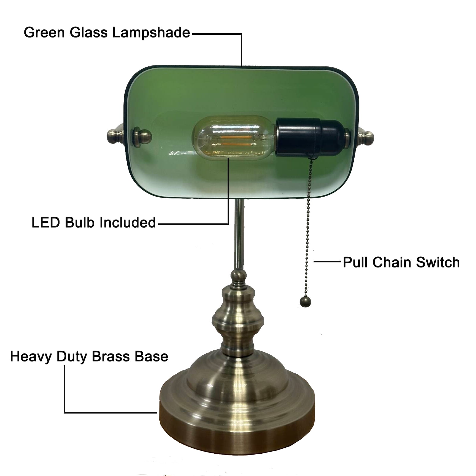 Green Bank Desk Lamp Traditional Banker Style Metal Task Light (Green, 15 in) nazmo
