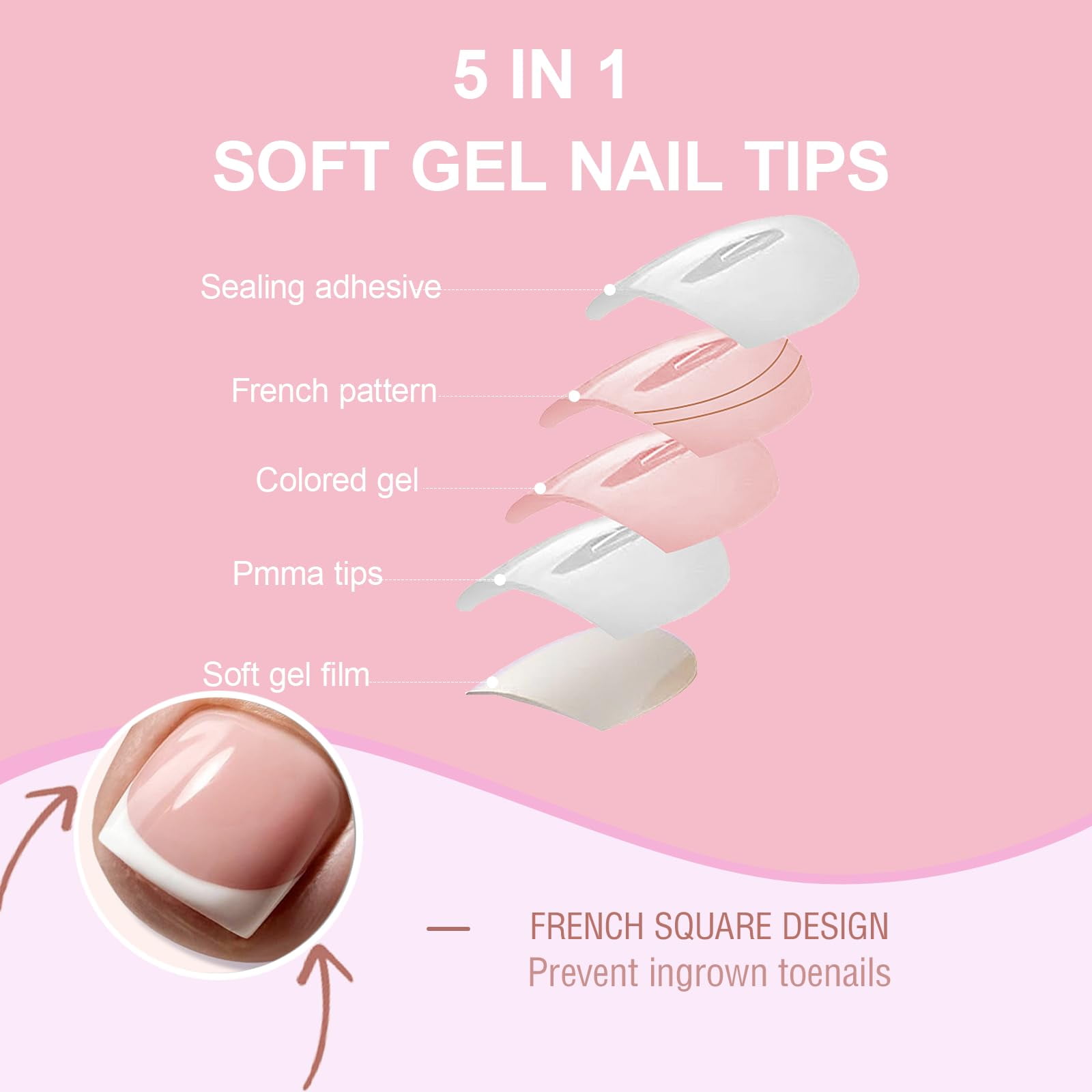 Frevar French Tip Press-On Toenails, Square Soft Gel Full Cover False Nail Extensions (Berry Pink, 150 Pieces) i2xdl