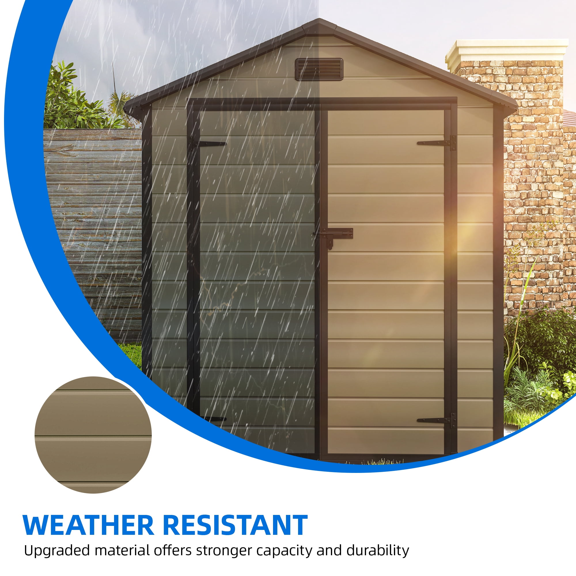 Dextrus Outdoor Storage Shed, Weather-Resistant Garden Tool Organizer with Reinforced Floor (Brown, 71.6 in x 40.6 in x 86.6 in) c3rvh