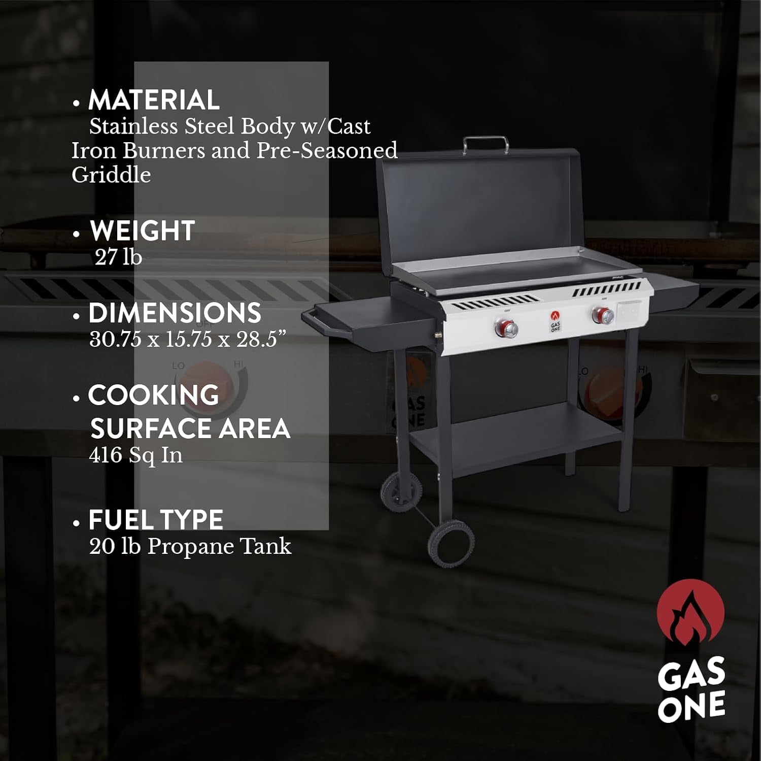 Gas One 2-Burner Propane Gas Griddle and Stove Combo with Flat Top Grill (Black, 2-Burner) 34ybv