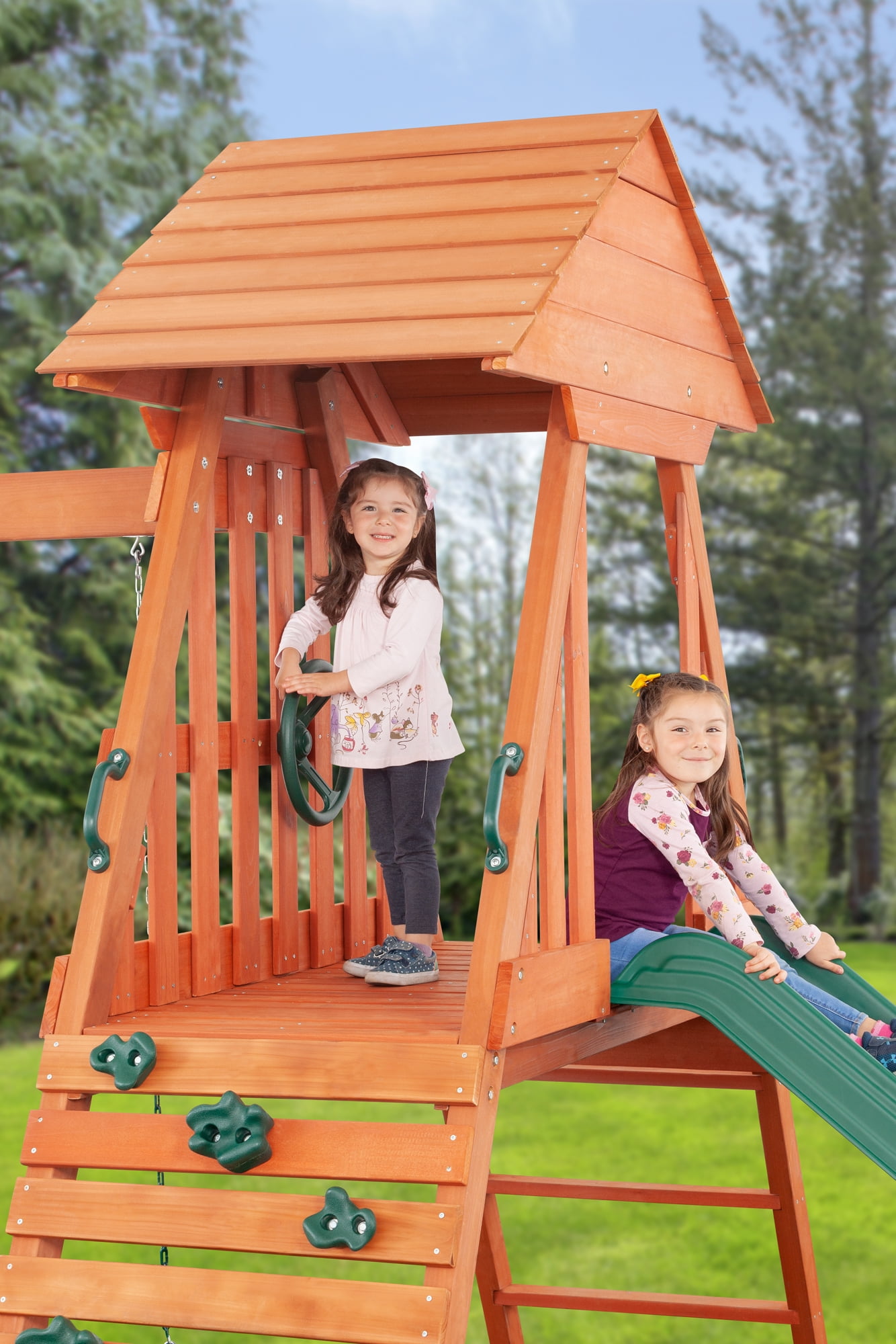 Creative Cedar Designs Cedar Chalet Wooden Swingset (Brown, Residential Outdoor Playset) 8zoi2