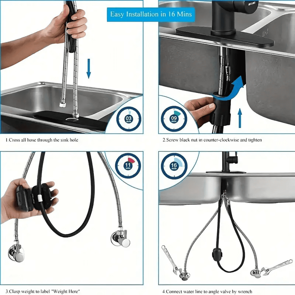 Senlesen High Arc Pull Down Kitchen Faucet with Sprayer and Deck Plate (Matte Black, 15.7 in) v1rit