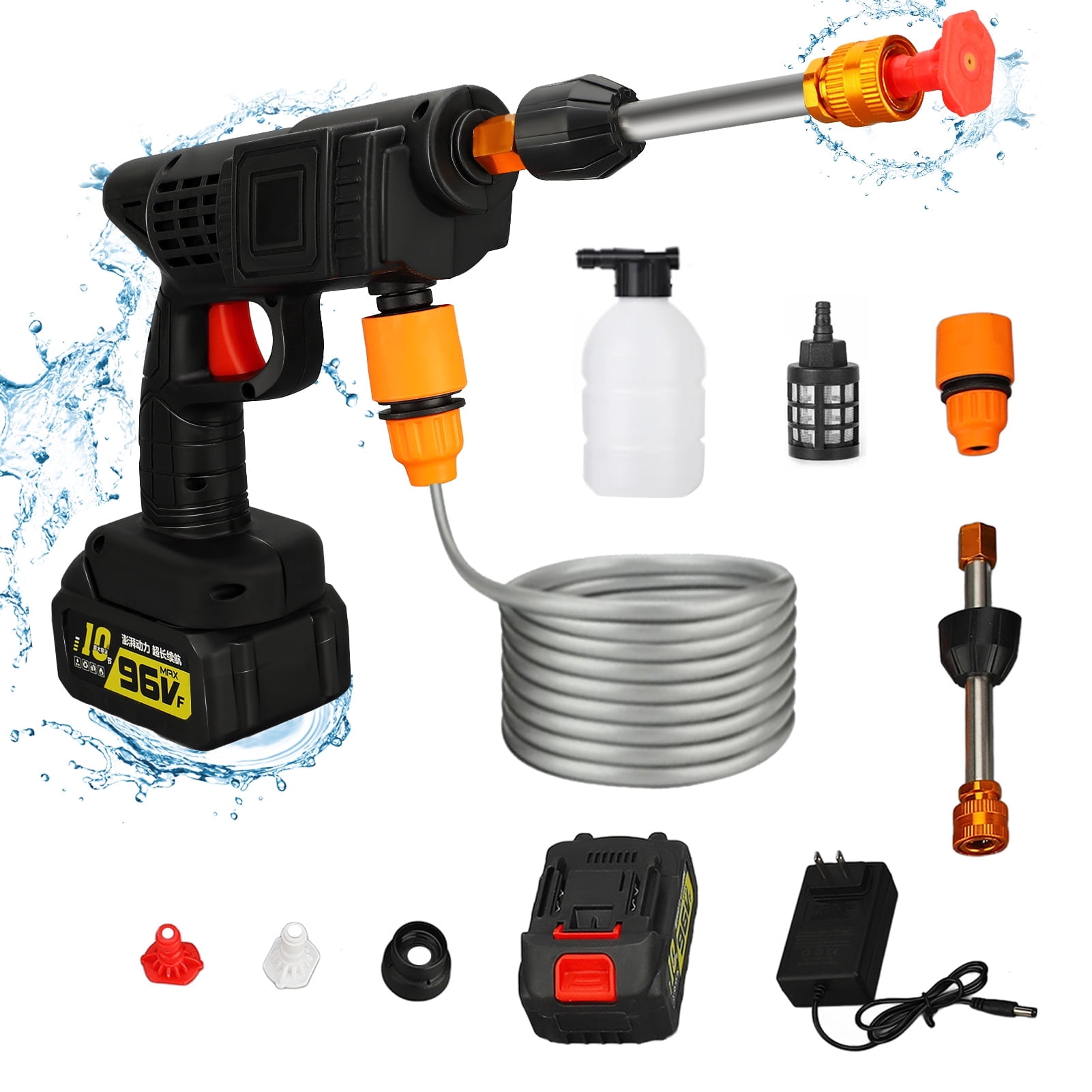 Tebru Cordless Pressure Washer, 900PSI High Pressure Power Cleaner for Car Washing and Patio Cleaning (Black, 16.4 ft Hose) m35qx