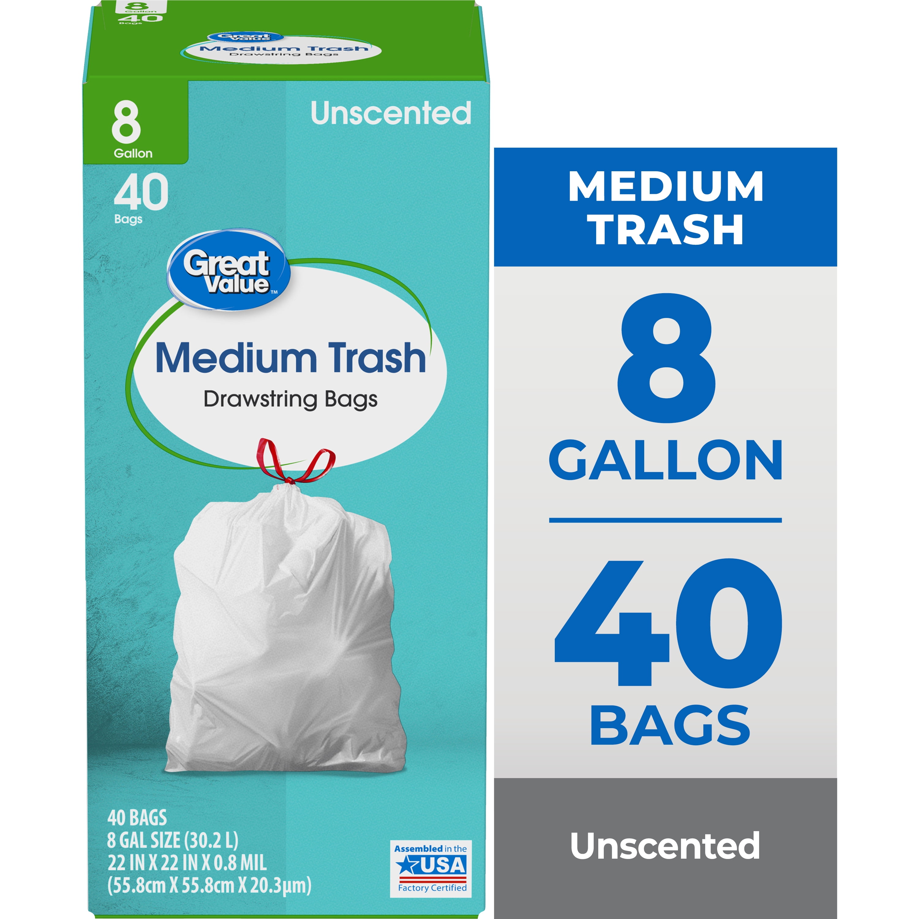 Great Value Medium Trash Drawstring Bags (White, 8 Gallon, 40 Count) npnk2