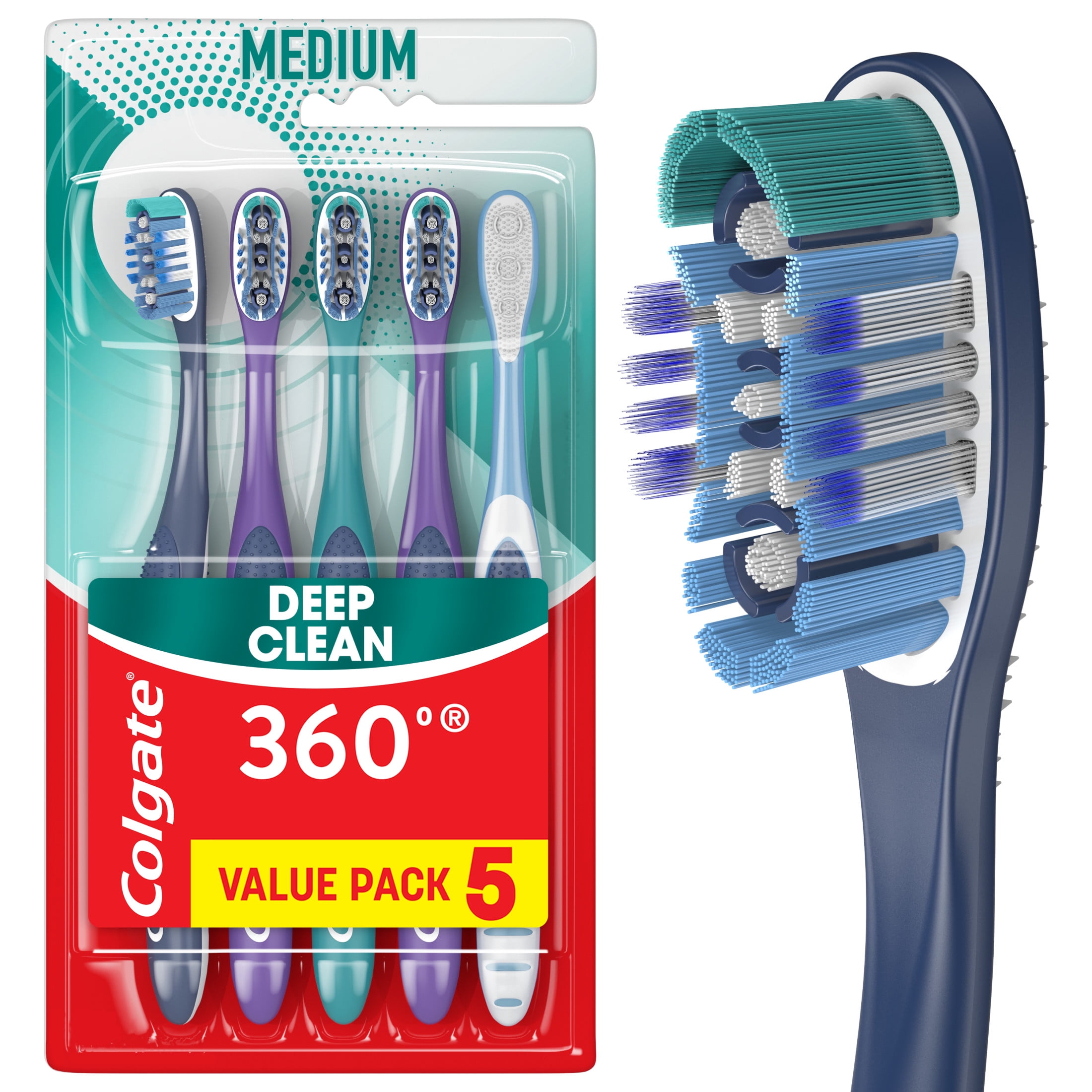 Colgate 360 Whole Mouth Clean Manual Toothbrush (Medium, 5 Pack) fnzj7