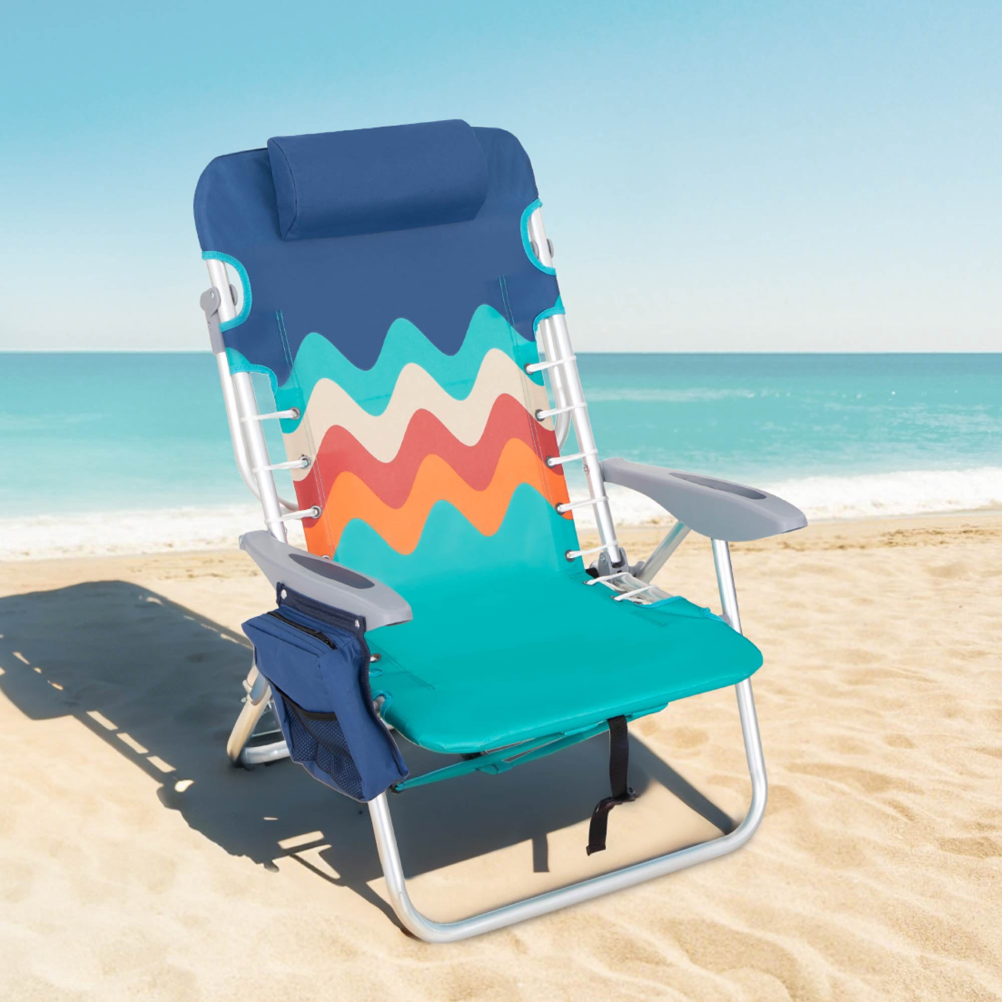Sophia & William 2 Pack Folding Beach Chairs with 4 Adjustable Positions and Cooler Bag (Blue, 250 lb Capacity) pp1ar