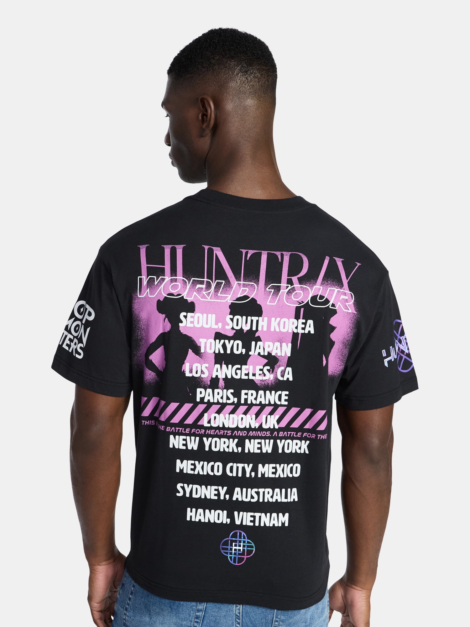 KPop Demon Hunters Men's Huntrix Poster Oversized Graphic Tee (Black, XS) er0dm