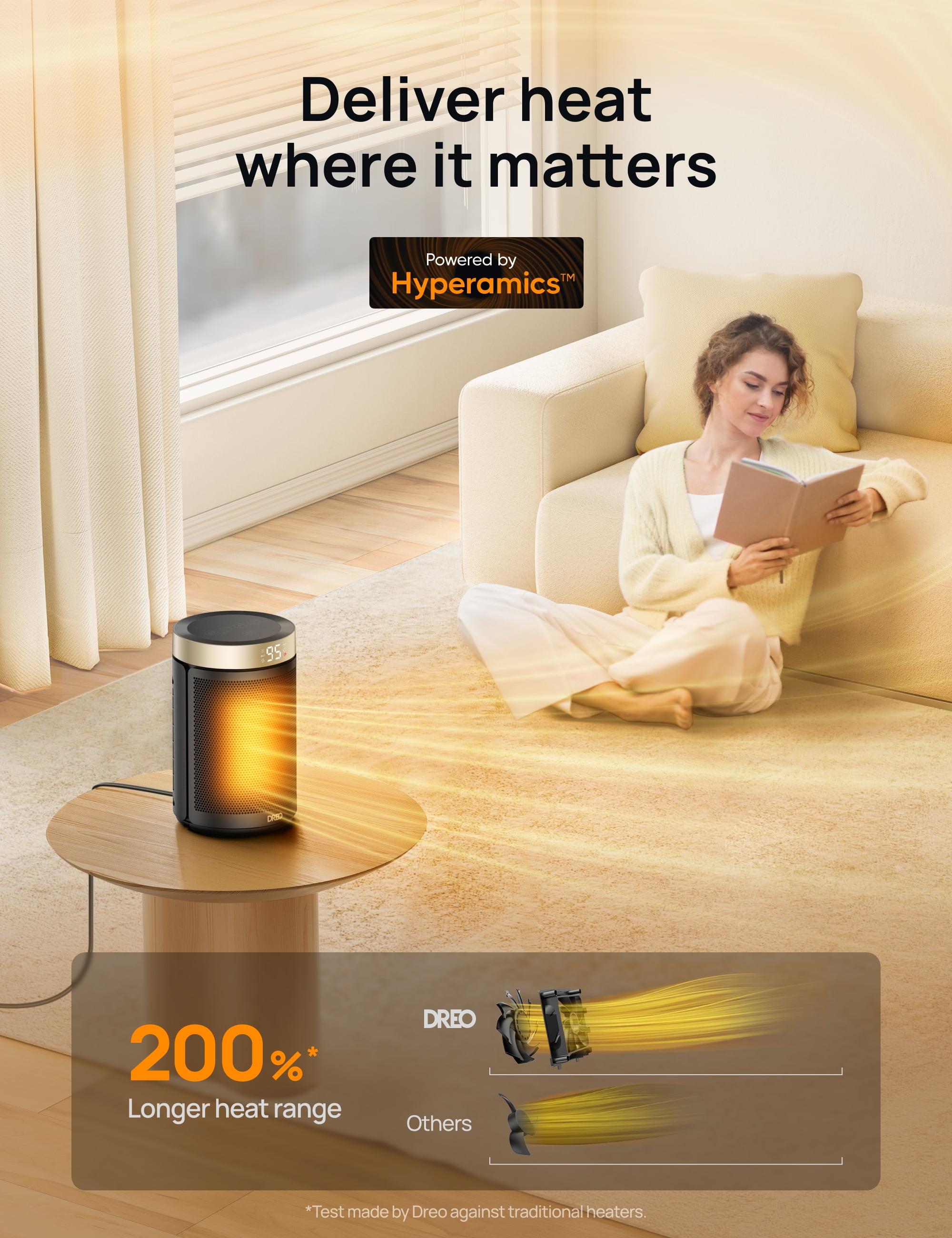 DREO Portable Electric Space Heater with Remote and Thermostat (Gold, 1500W) ad66s