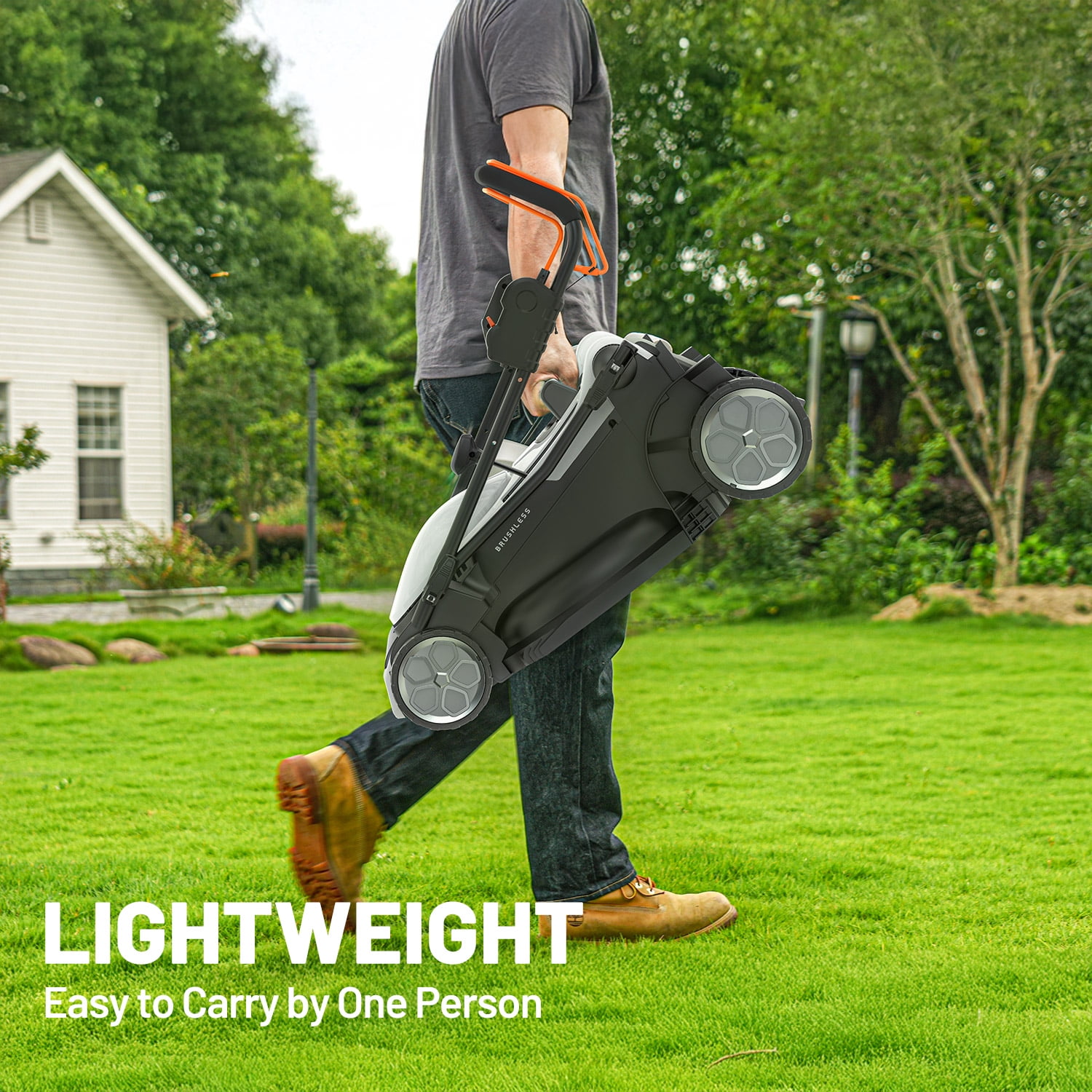 Litheli Cordless Brushless Self-Propelled Lawn Mower, 40V Electric Mower with Dual 4.0Ah Batteries (White, 18 in) l7z5k