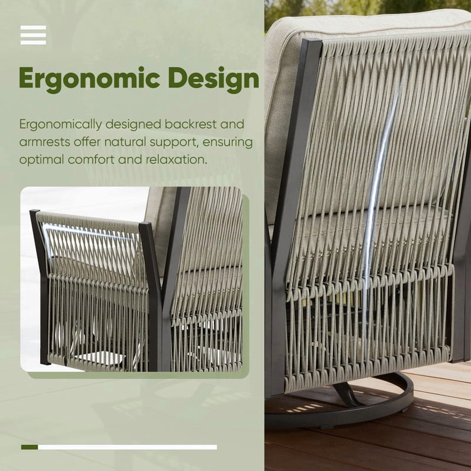 Opohoro Outdoor Swivel Rocking Chair Set, Wicker Patio Furniture with Cushions (Beige, 2-Piece Set) zq6ad