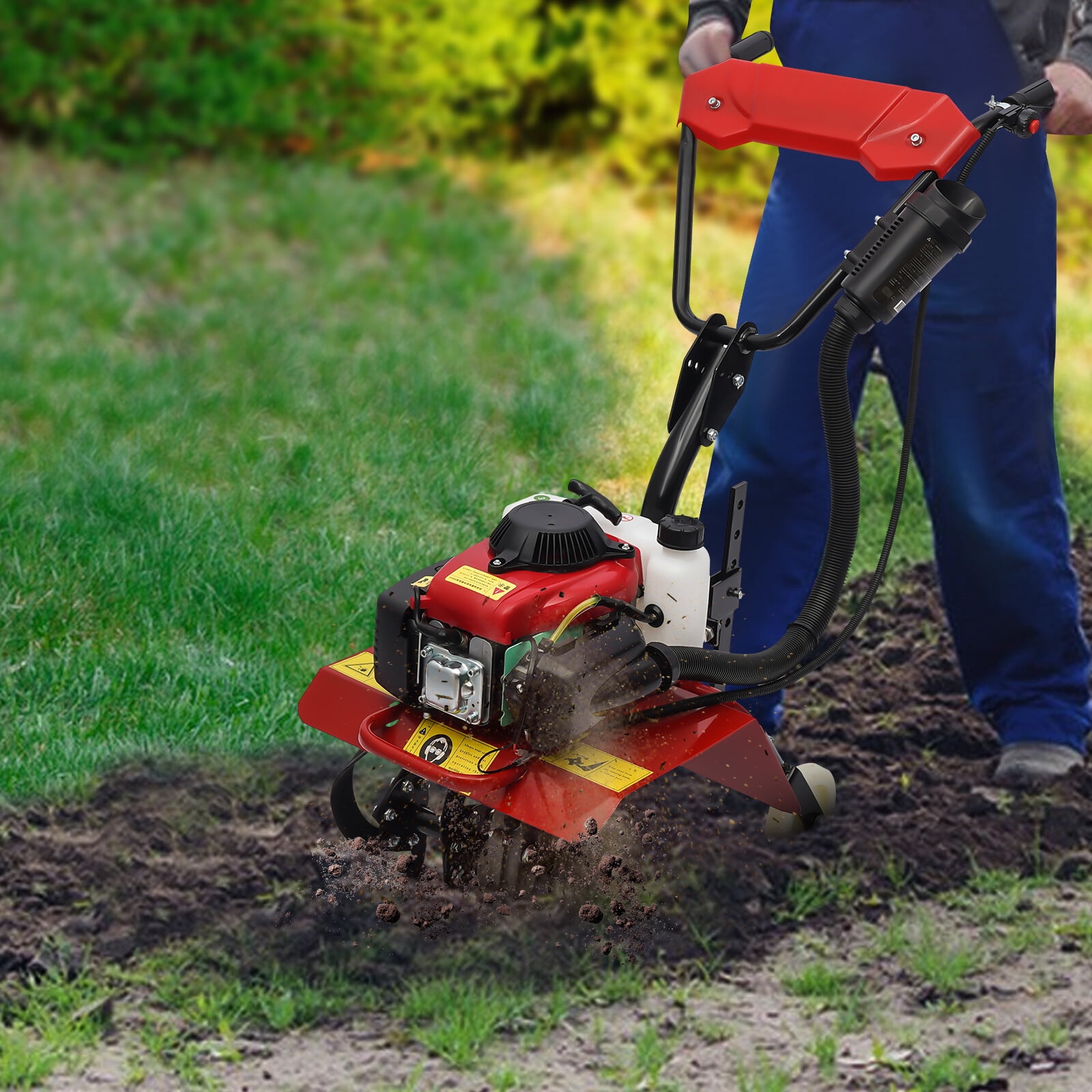 PEAKORA 63cc 4-Stroke Gas Powered Mini Tiller Cultivator (Black, 13.78 in Width) vqst9