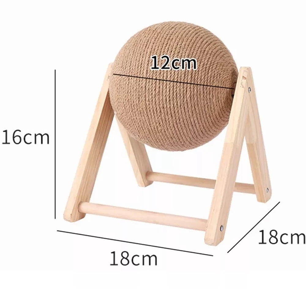Oenbopo Cat Scratching Ball Toy, Natural Sisal Spinning Scratcher with Solid Wood Base (Brown, 4.7 in) ftv83
