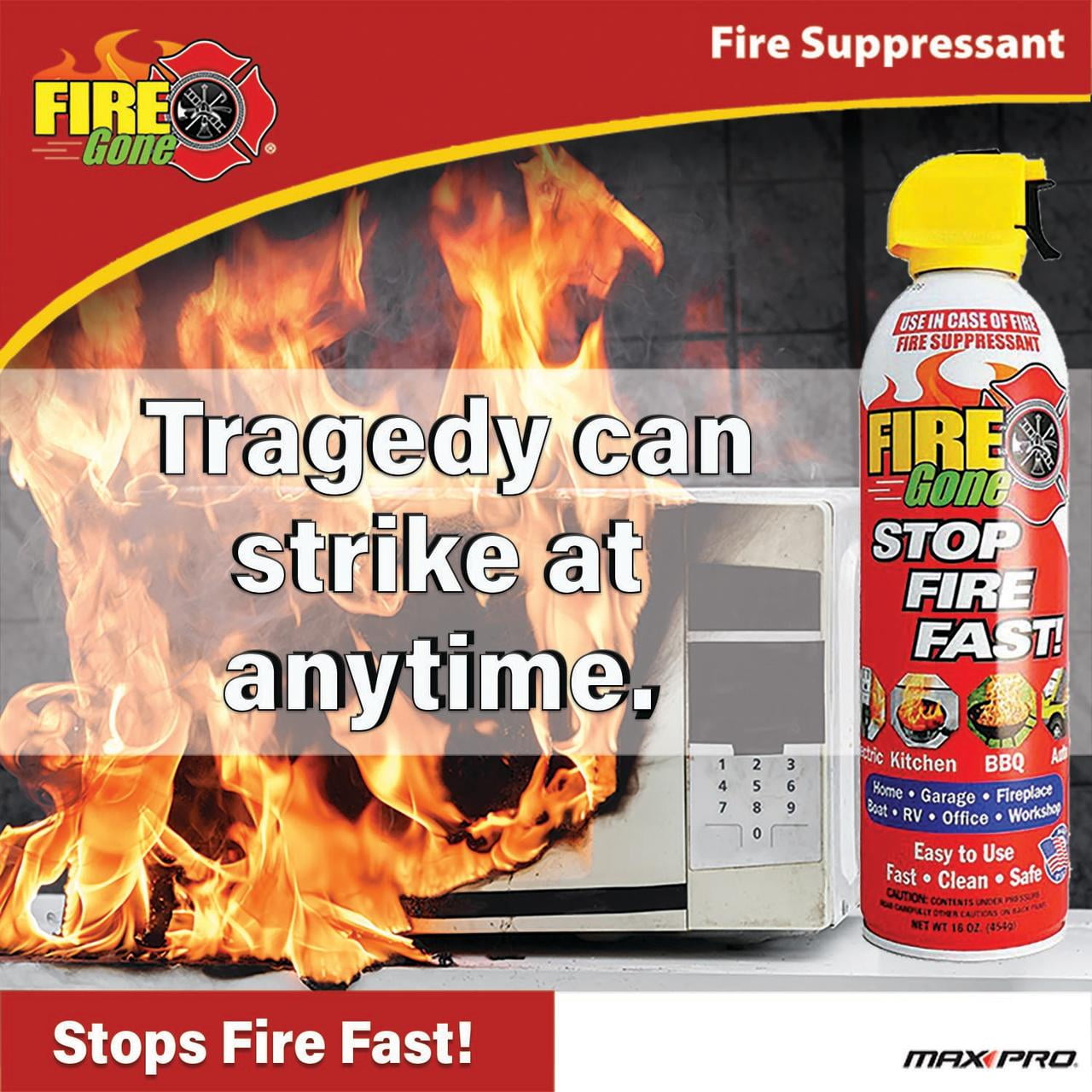 Fire Gone Fire Extinguishing Spray for Kitchen and Household Safety (16 oz) 443sd